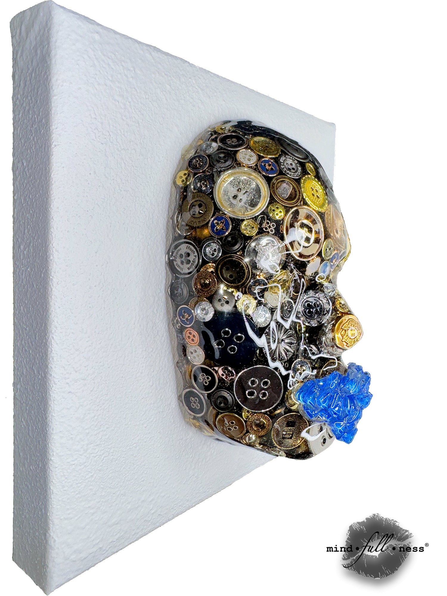 Button Art Face Sculpture, Button It, Modern 3D Face Sculpture on White Canvas, Button It Abstract Art, Wall Sculpture Aesthetic Room Decor - Couture Underground
