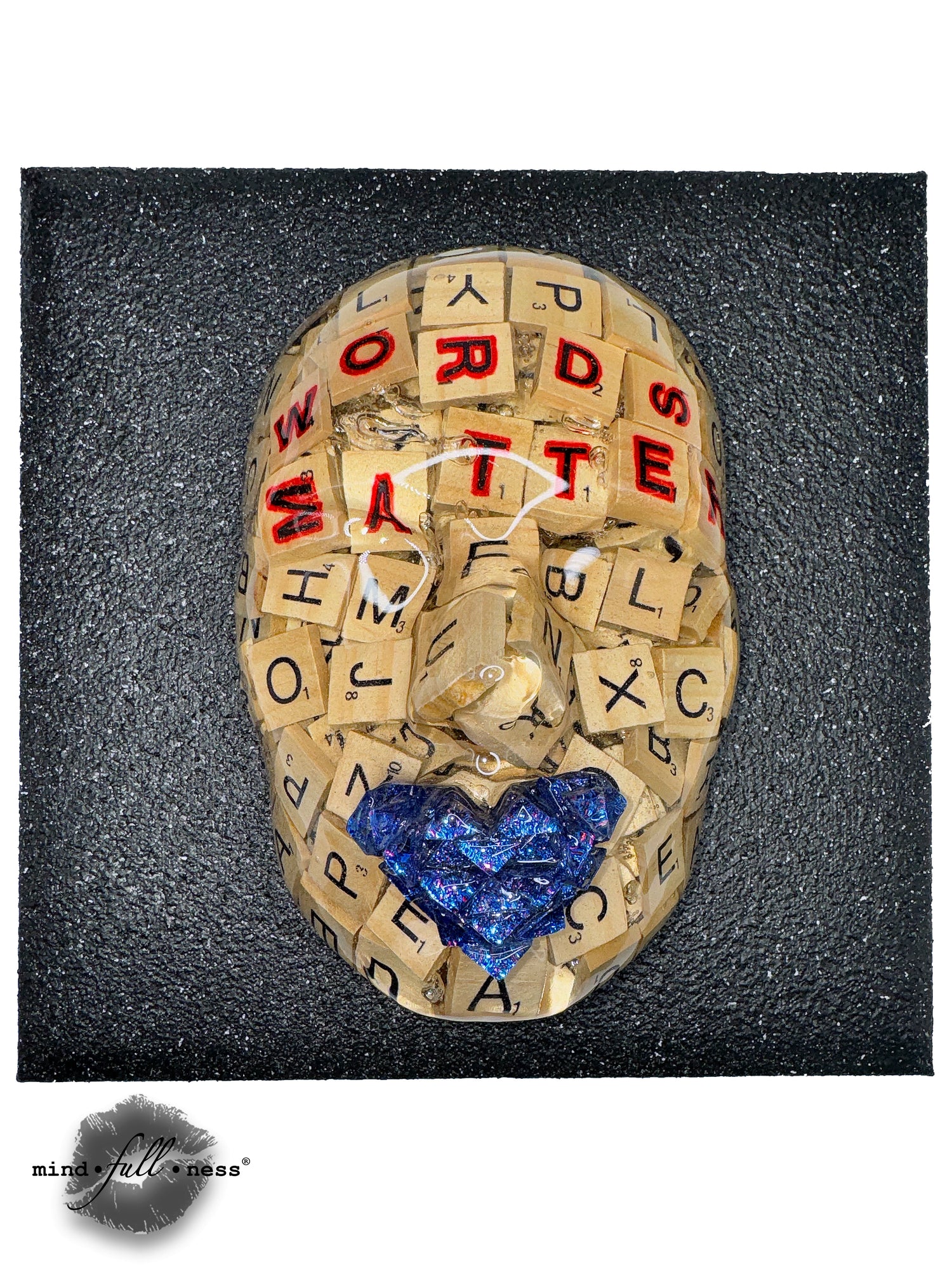 Mosaic Tile Face Sculpture, The Elocutionist, Wooden Words Sculpture, 3D Unique Sculpture Wall Art, Face Sculpture on Black Canvas - Couture Underground