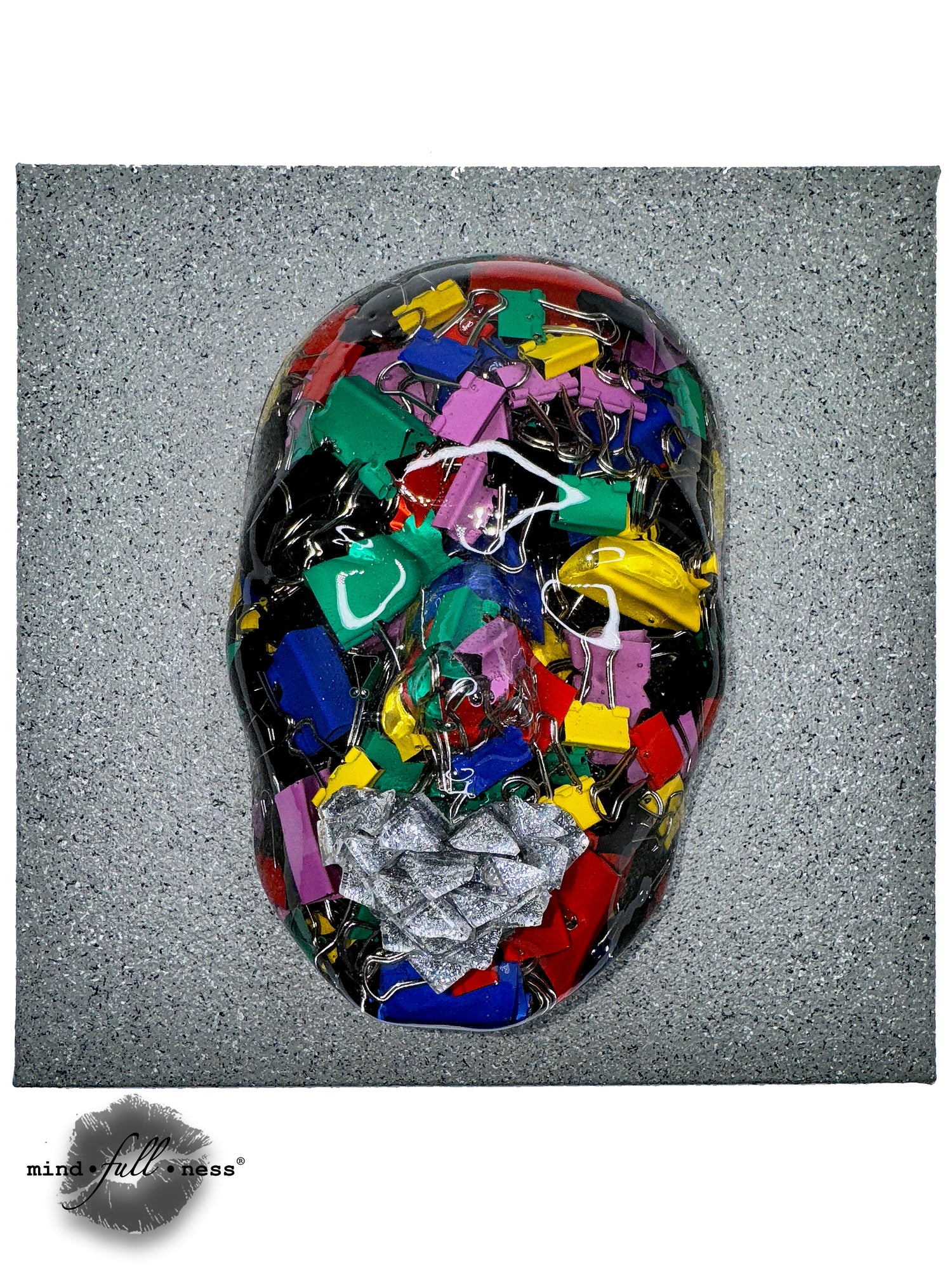 Binder Clips Face Sculpture Wall Art, Keep It Together, Mindfulness Art, Fun Paper Clips, 3D Face Sculpture on Grey Canvas - Couture Underground