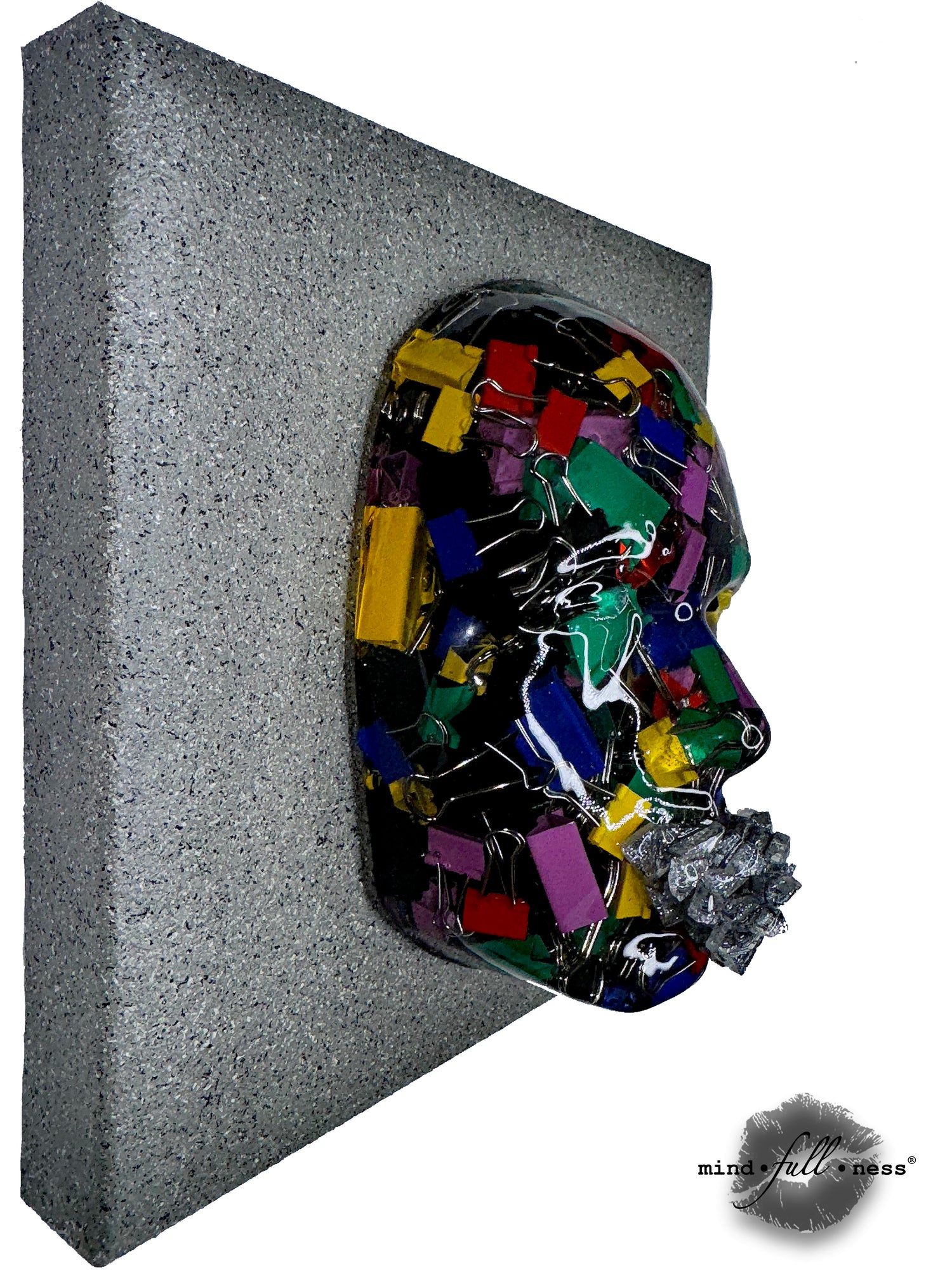Binder Clips Face Sculpture Wall Art, Keep It Together, Mindfulness Art, Fun Paper Clips, 3D Face Sculpture on Grey Canvas - Couture Underground