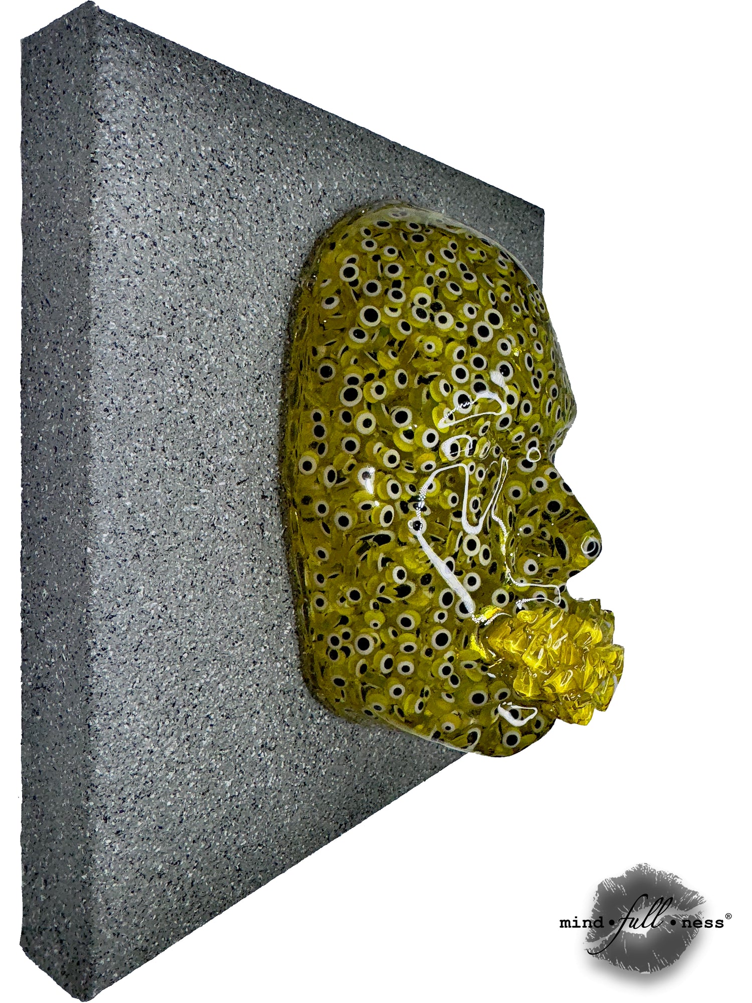 Evil Eyes Epoxy Resin Art, Modern Face Sculpture, Peace of Mind & Concentration, Art, 3D Face Sculpture, Grey Canvas, Mindfulness, Meditate - Couture Underground