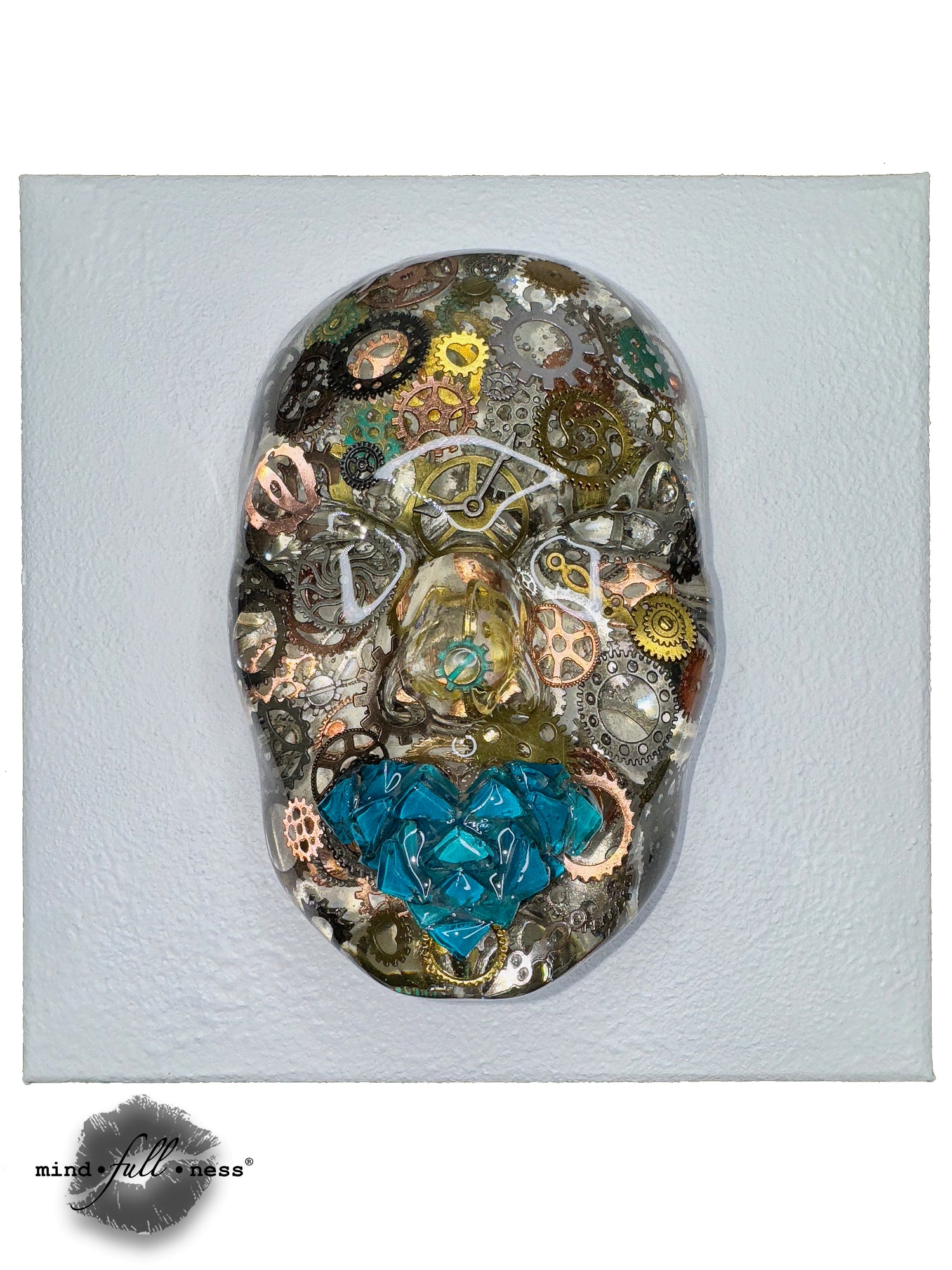 Perpetual Motion Sculpture, Wall Clock Gears Face Sculpture Art, Rusty Watch Gears Mindfulness Art, 3D Face Sculpture on White Canvas - Couture Underground