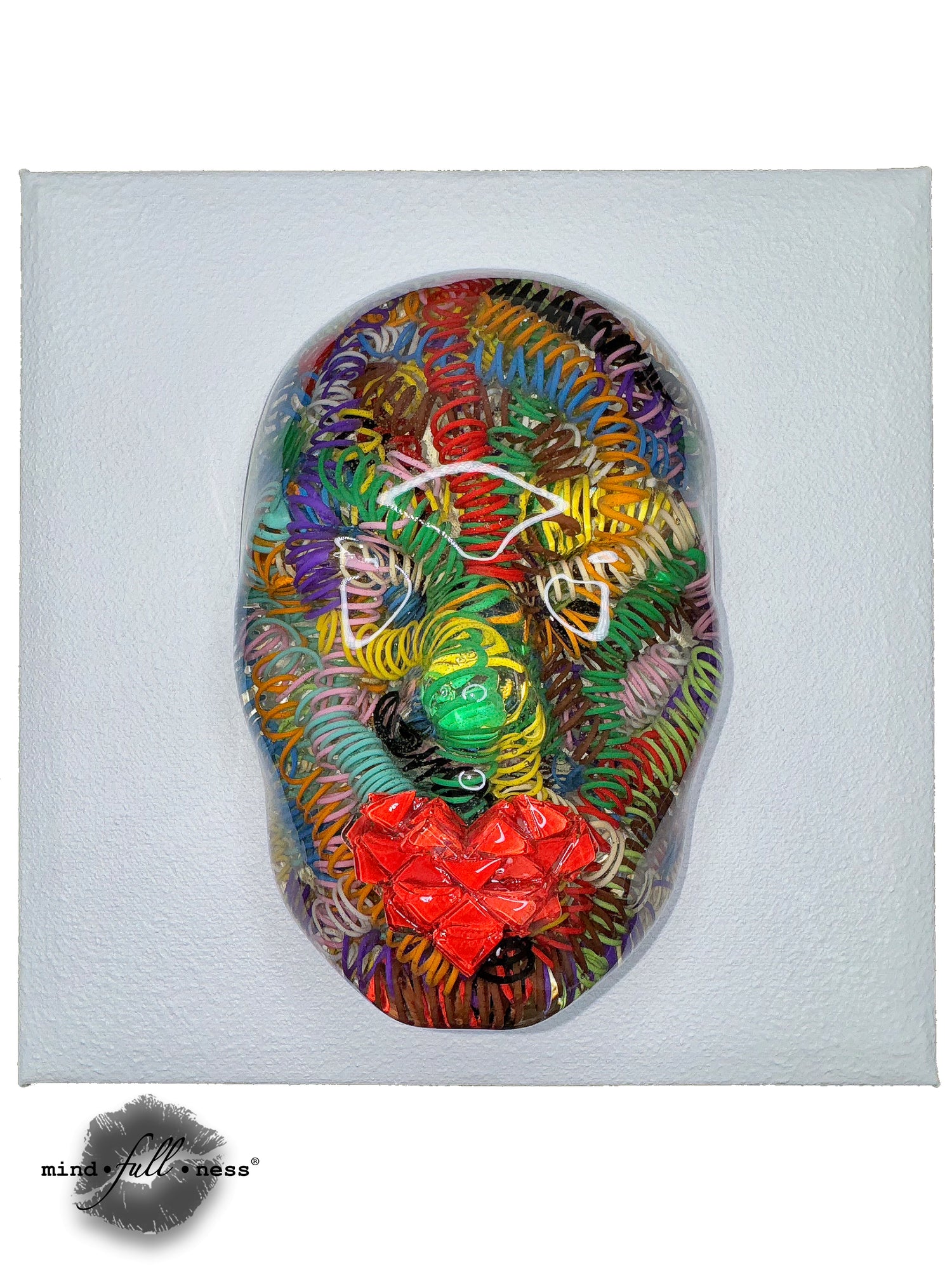 Colorful Sculpture Art, Resilience, 3D Face Sculpture on White Canvas, Resilience, Sculpture Art, Springs Wire Sculpture Aesthetic Room Decor - Couture Underground