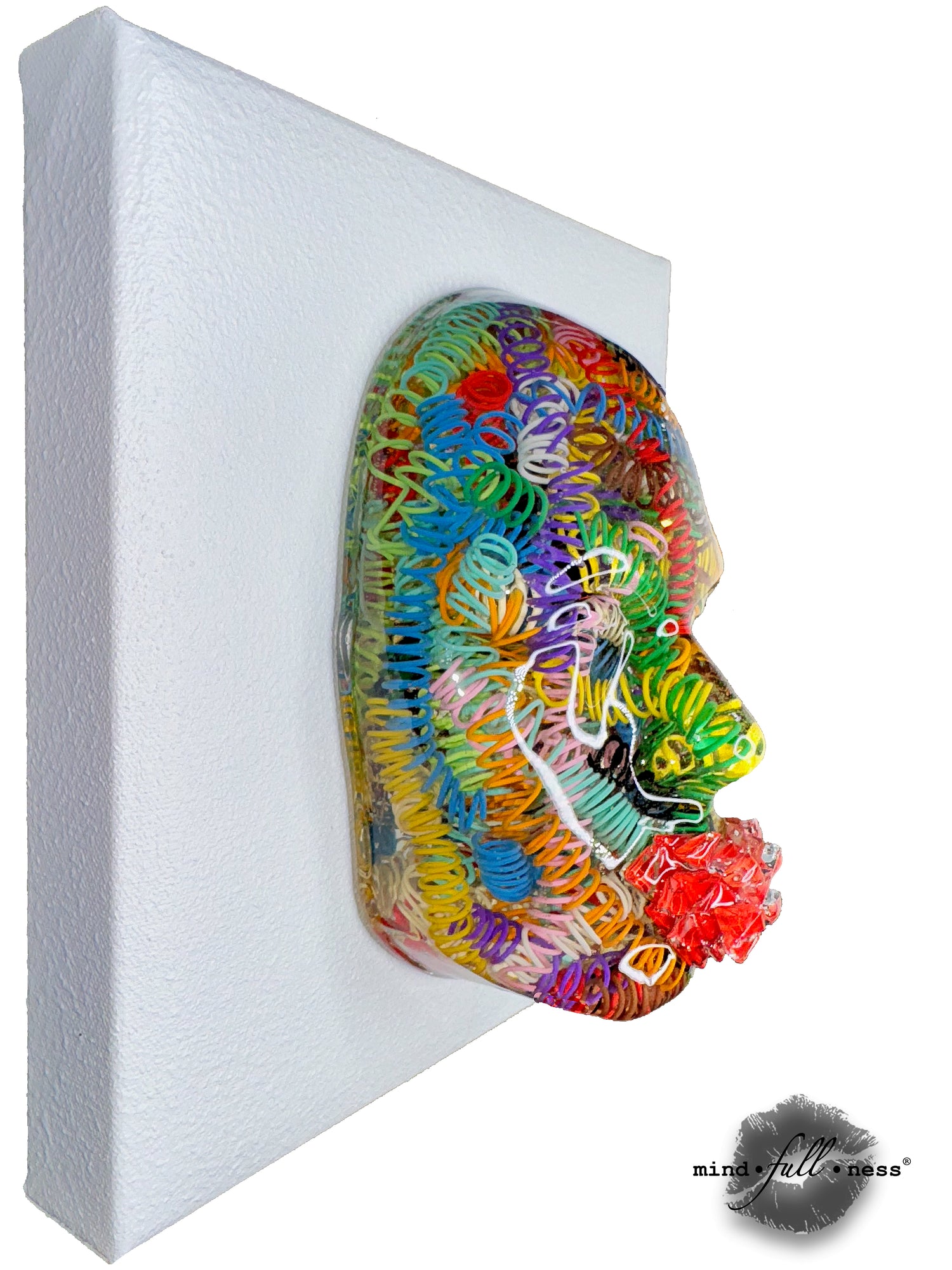 Colorful Sculpture Art, Resilience, 3D Face Sculpture on White Canvas, Resilience, Sculpture Art, Springs Wire Sculpture Aesthetic Room Decor - Couture Underground