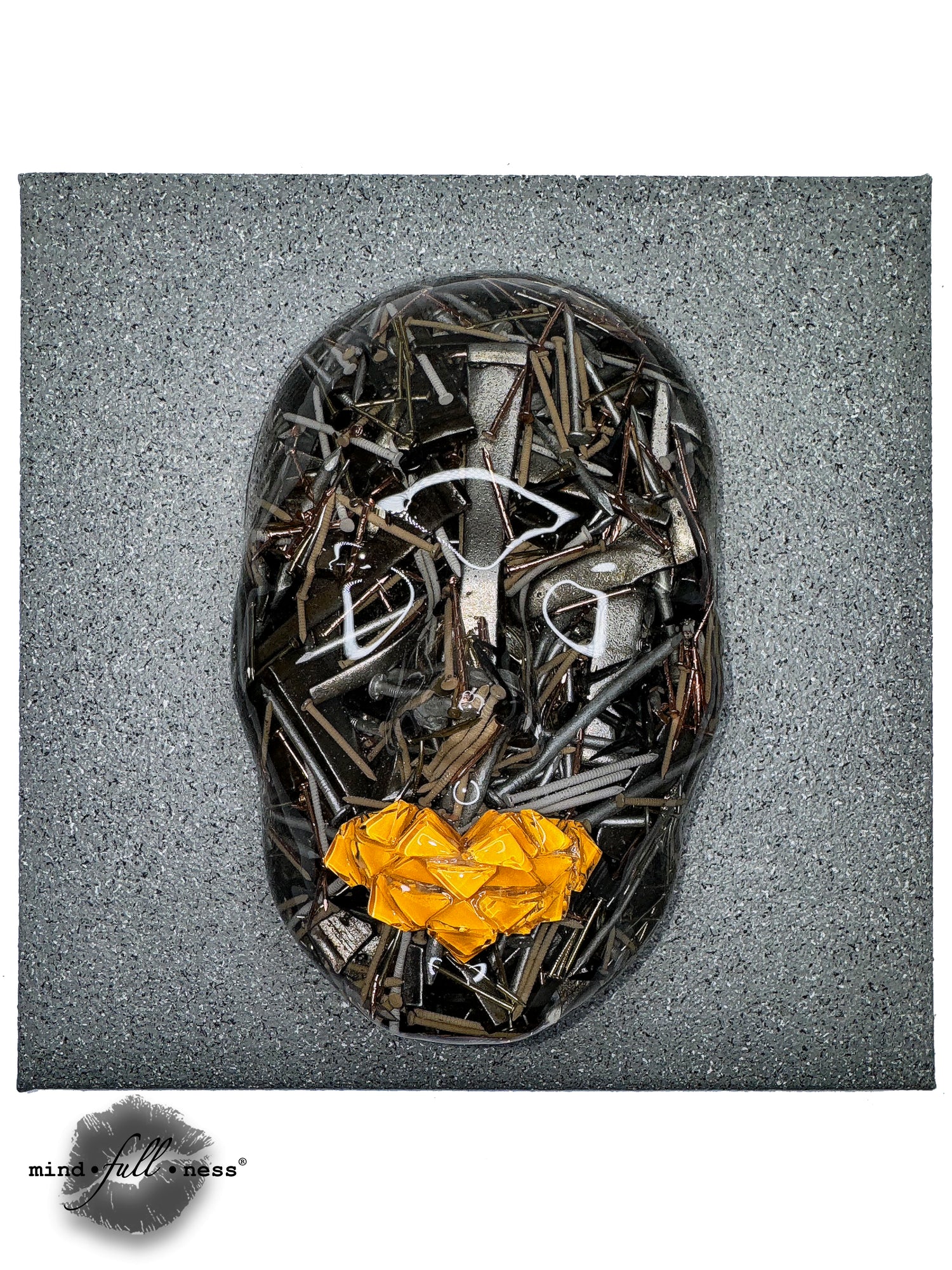 Abstract Face Sculpture Art, Rusty, Abstract Wall Art, Rustic Wall Sculpture, Nails Face Art for Aesthetic Room Decor, Grey Canvas Art - Couture Underground