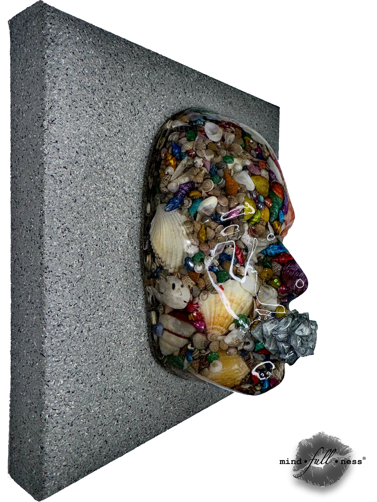 Seashell Art Sculpture, Sally Sells, Face Sculpture Art, 3D Face Sculpture on Canvas, Face Art for Aesthetic Room Decor - Couture Underground