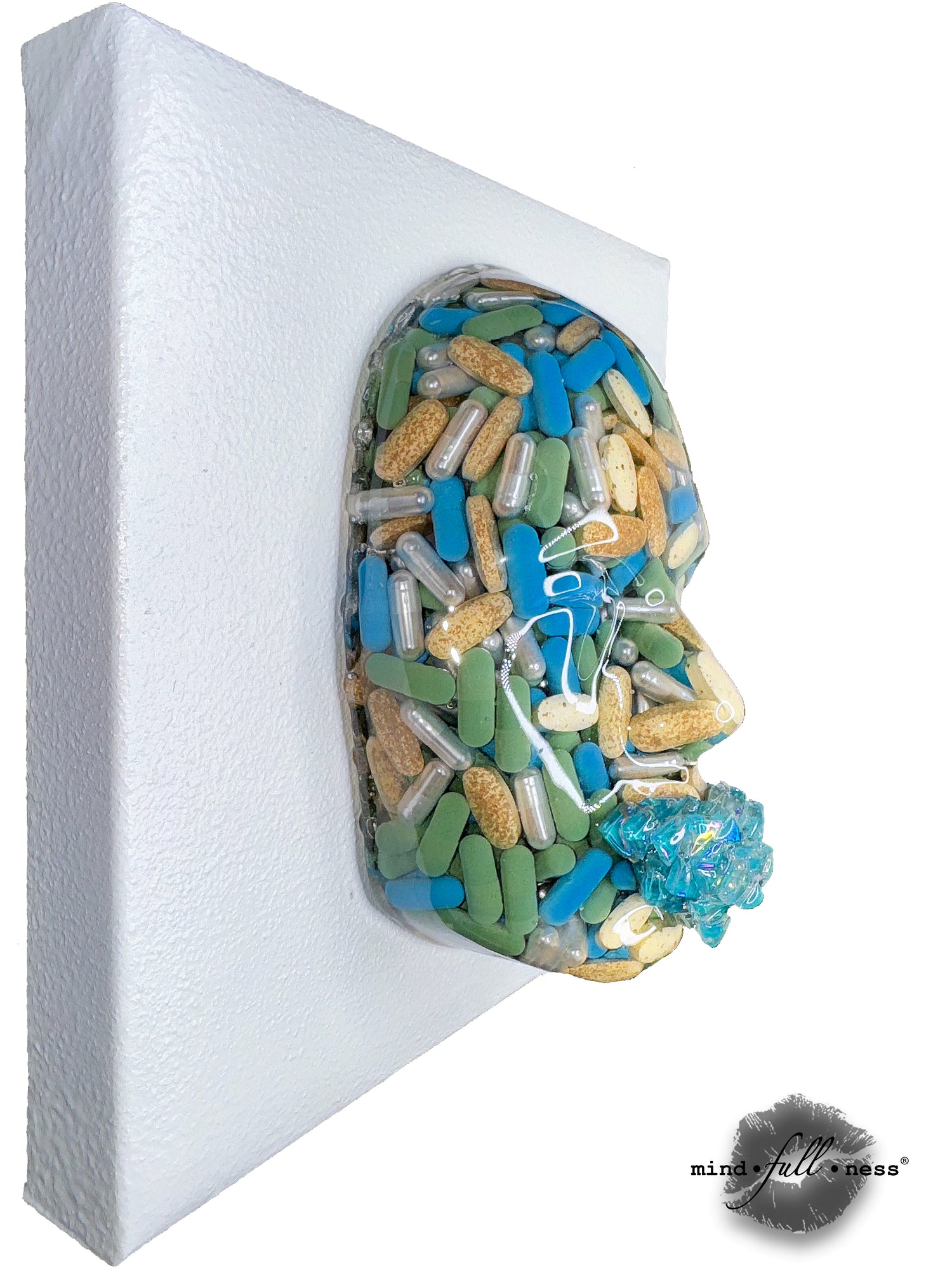 The Apothecary, Sculpture Art, Handmade Sculpture Wall Art, Apothecary, Medical Art, Meditation Decor, 3D Face Sculpture on White Canvas - Couture Underground
