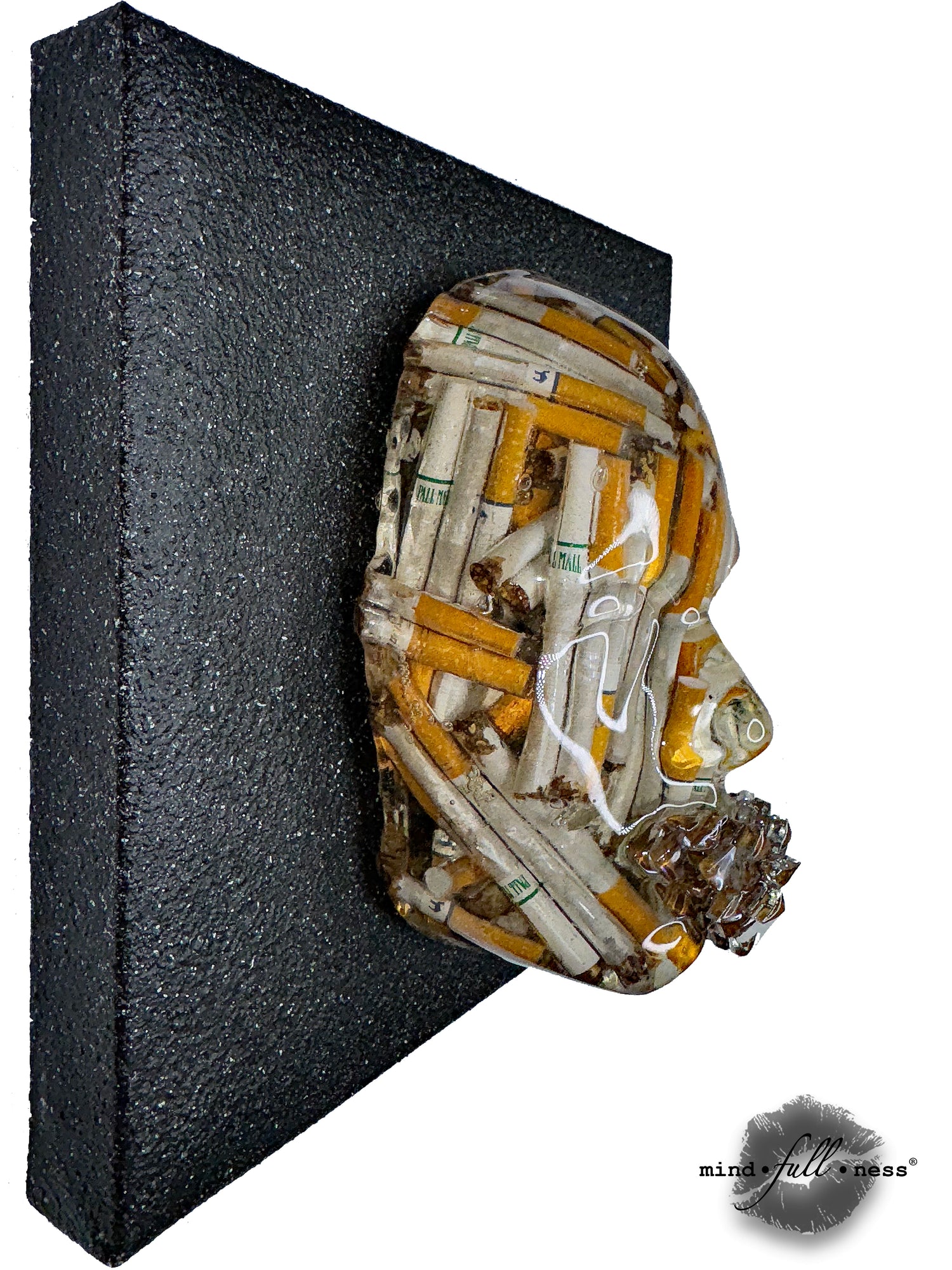 Cigarette Art Face Sculpture, The Chainsmoker, 3D Face Sculpture on Black Canvas, Sculpture Room Decor, Smoking Lover Gift - Couture Underground