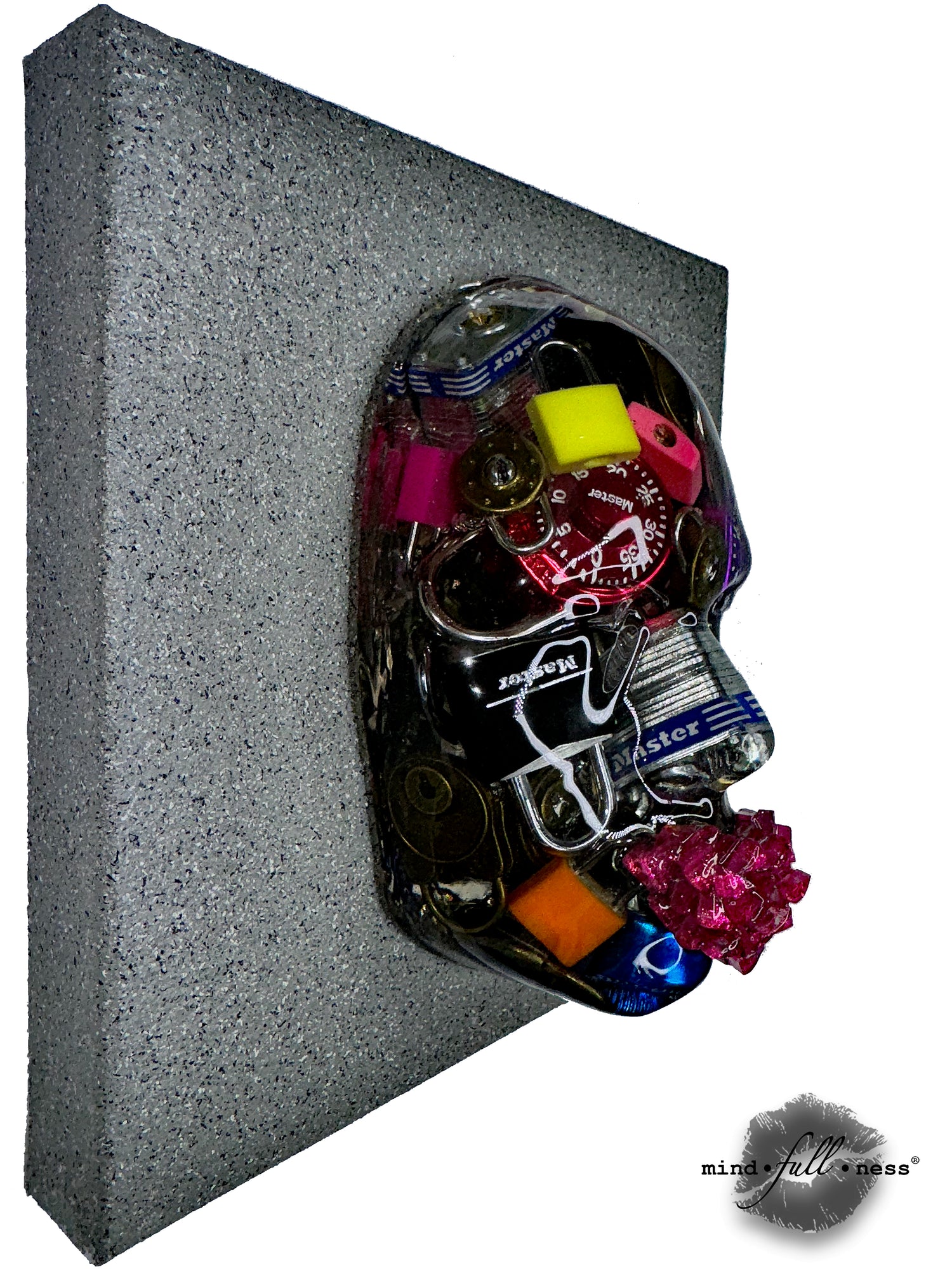 Locks Sculpture Wall Art, The Cryptologist, 3D Face Sculpture on Grey Canvas, Mindfulness Art, Modern Sculpture Home Office Decor - Couture Underground