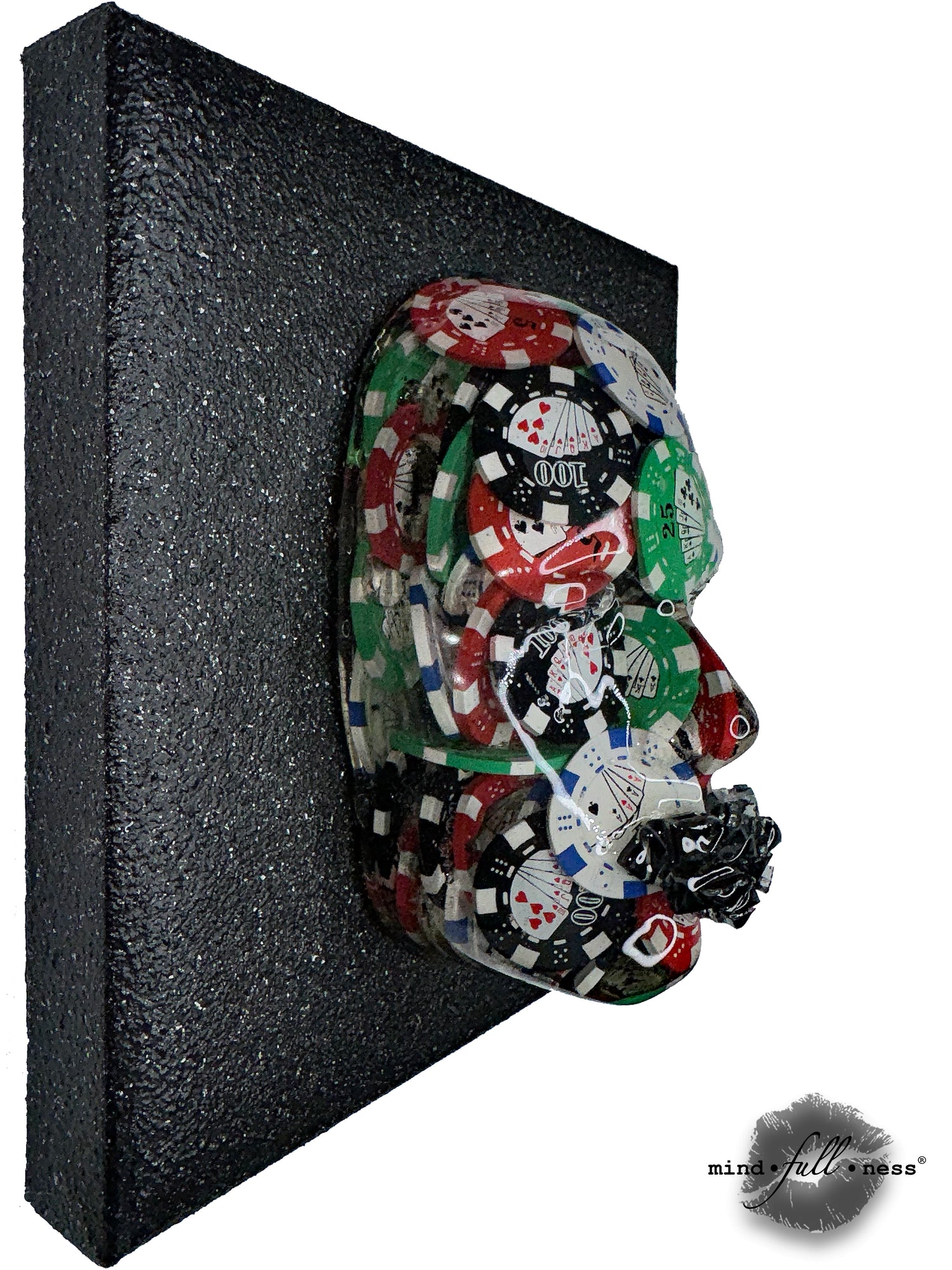 Poker Chips Face Sculpture Art, The Dealer, Face Sculpture Art, 3D Face Sculpture on Canvas, Casino Chips Face Art - Couture Underground