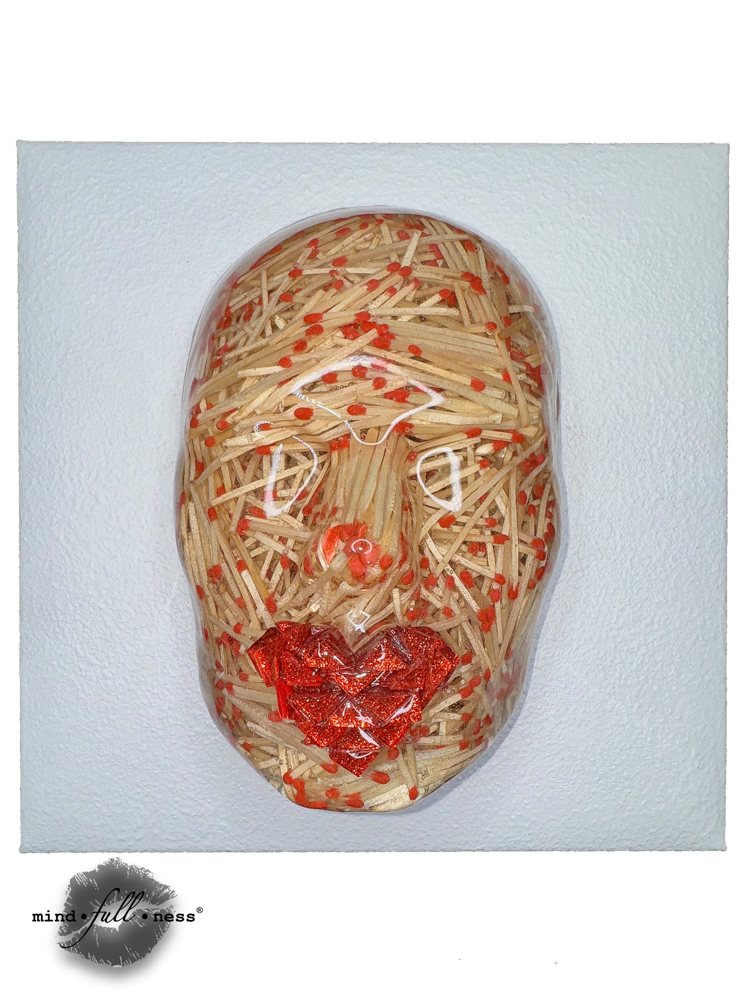 The Fire Starter, Face Sculpture, Matches, Match Sticks, Face Art, Unique Sculpture on White Canvas, Epoxy Sculpture for Home Decor - Couture Underground