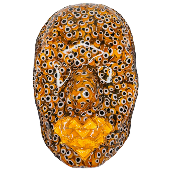 Abstract Face Sculpture Art | Evil Eyes 3D Face Sculpture | Happiness and Playfulness | Home Decor | Mindfulness | Black Canvas Wall Art - Couture Underground, LLC