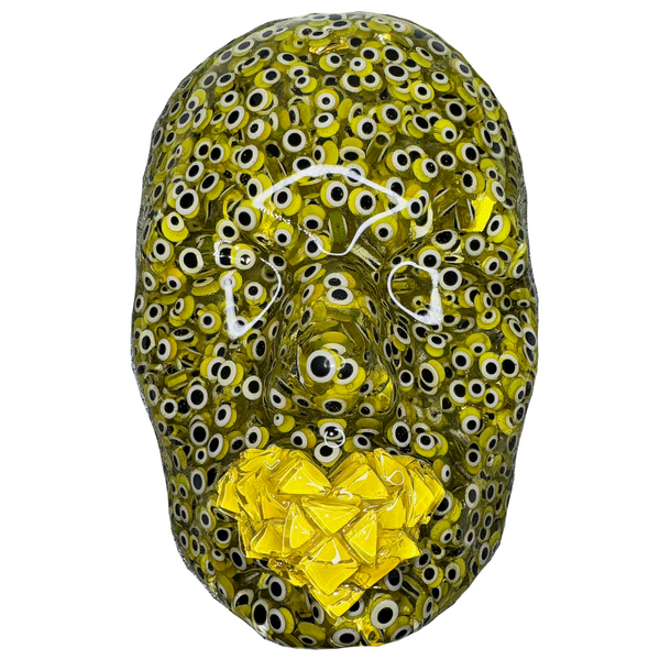 Evil Eyes Epoxy Resin Art | Modern Face Sculpture | Peace of Mind and Concentration Art | 3D Face Sculpture on Grey Canvas | Mindfulness and Meditation Art - Couture Underground, LLC