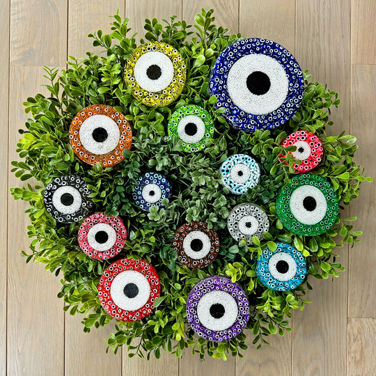 Portal of Protection, Evil Eye Boxwood Wreath, Colorful Indoor Outdoor Wreath, Modern Wreath Home Protection, Wreath for Decoration, Housewarming Gift - Couture Underground, LLC