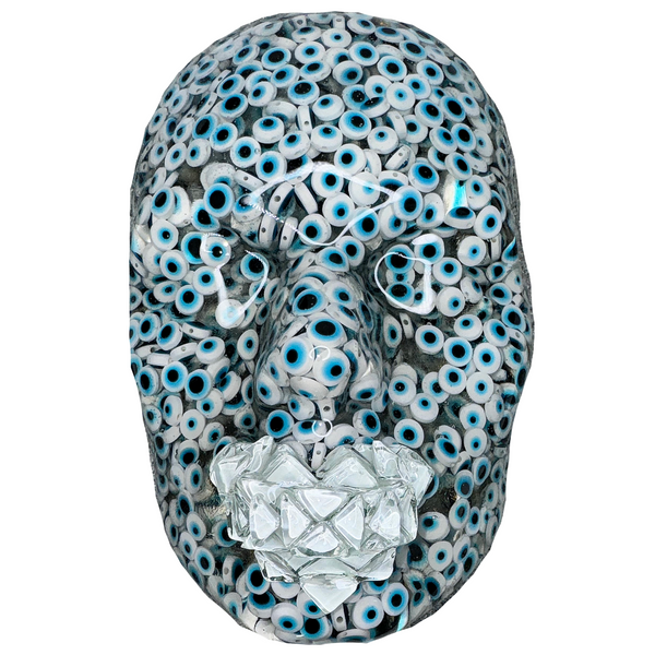 Evil Eyes Face Sculpture Wall Art | Purity and Focus | 3D Spiritual Art on Grey Canvas | Housewarming Gift | Mindfulness and Meditation Decor - Couture Underground, LLC