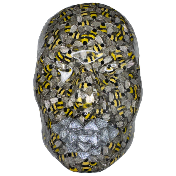 Silver Bee Sculpture on Canvas | The Pollinator | Honey Bee 3D Face Sculpture Art | Modern Epoxy Sculpture | Aesthetic Room Decor | Abstract Sculpture - Couture Underground, LLC