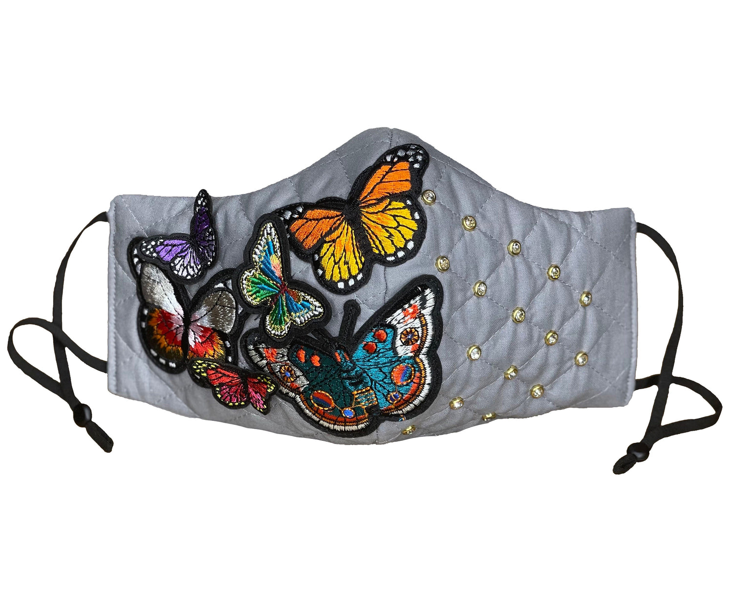 Rhinestone Face Mask, Embroidered Butterfly Face Mask, Crystal Fitted Gray Face Mask, Beautiful Face Mask For Women - Couture Underground