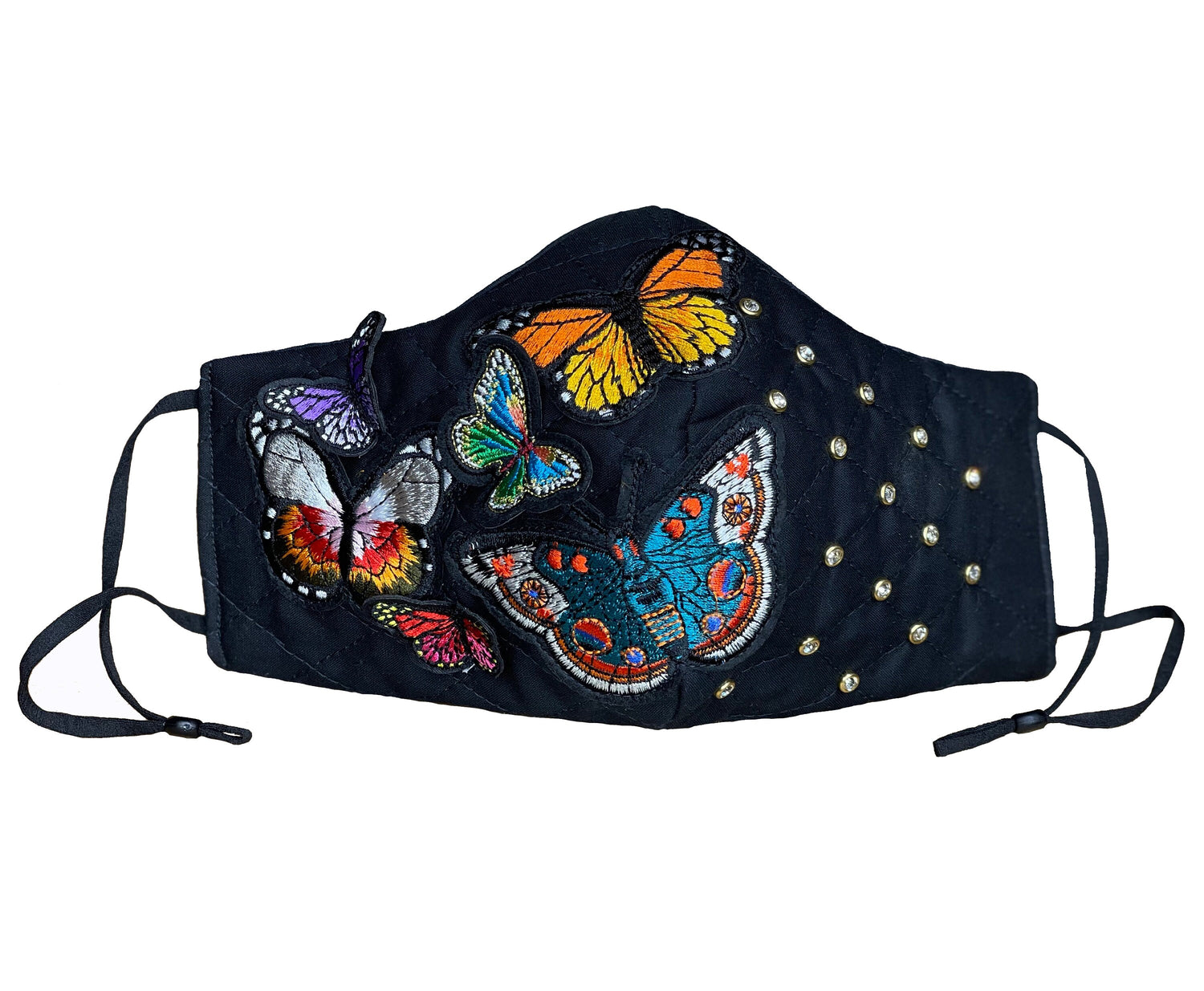 Black Face Mask, Embroidered Butterfly Rhinestone Crystal Face Mask, Adjustable Face Mask For Women, Reusable Face Mask - Couture Underground