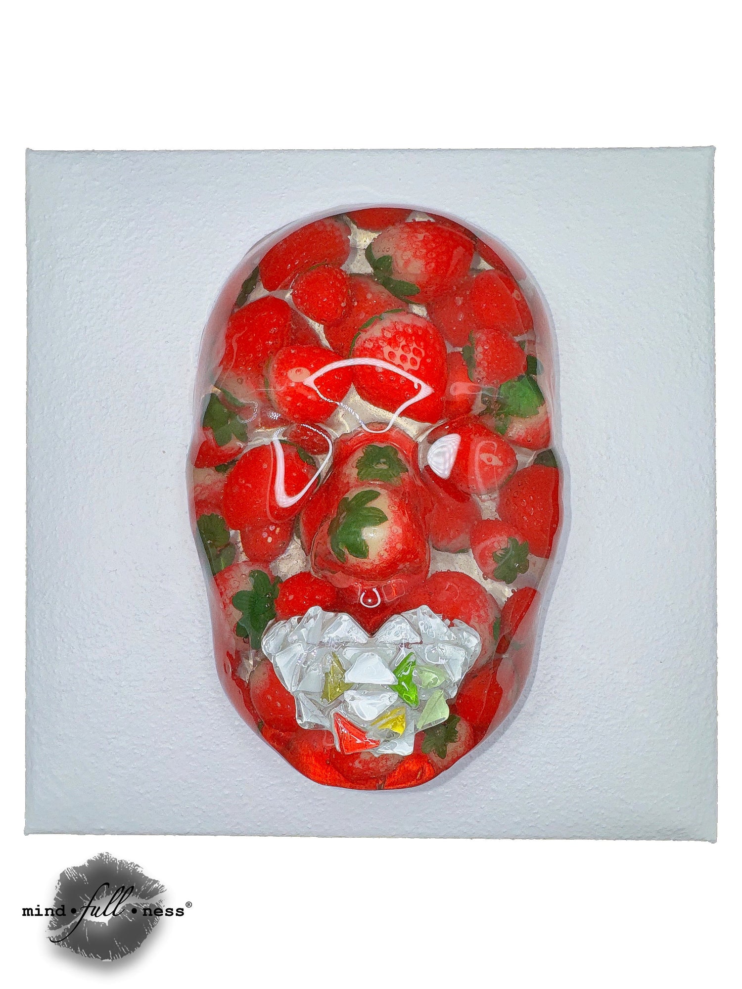Shortcake Face Sculpture | Handmade Strawberry Art, Mosaic Tile, for Kitchen, Dining, and Living Room Decor - Couture Underground