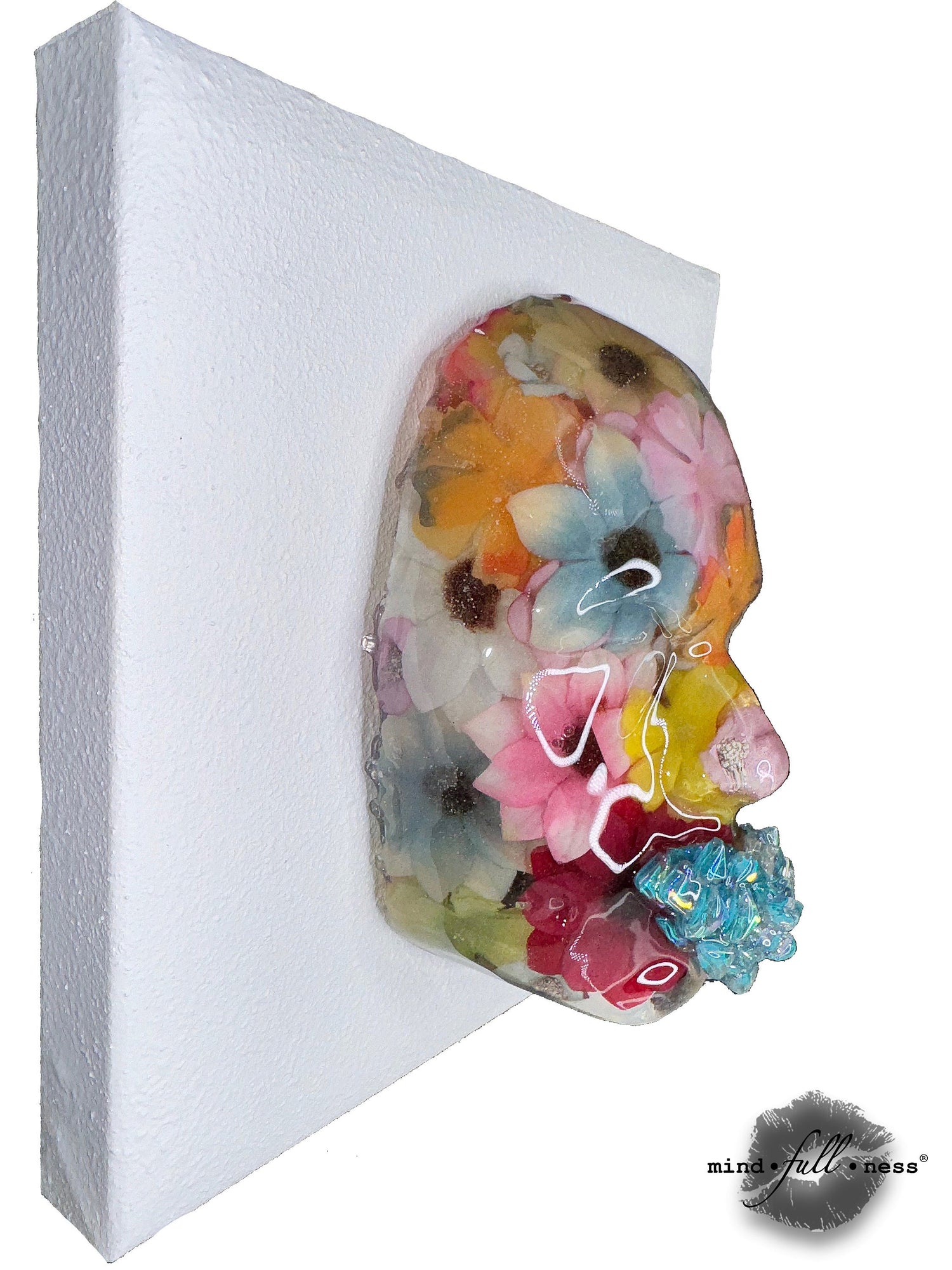 Silk Flower Face Sculpture, The Propagator, Epoxy Sculpture Floral Art, 3D Unique Sculpture Art, Boho Sculpture Decor, Modern Wall Sculpture - Couture Underground