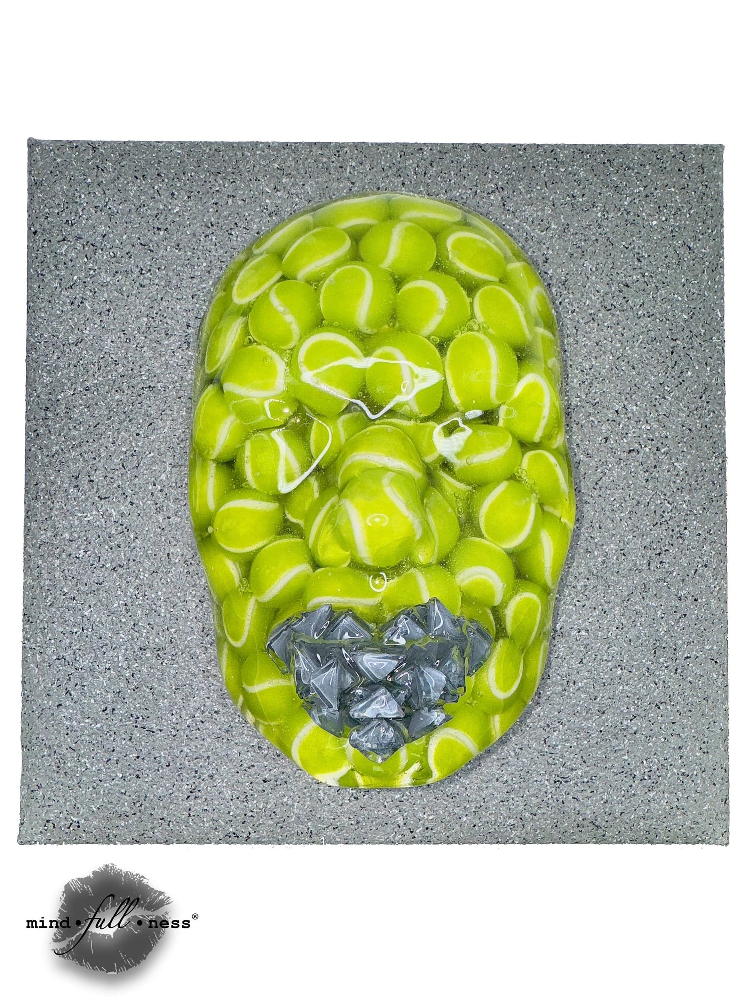 Tennis Ball Sculpture Art, Life. Set. Match., Neon Green Art Face Sculpture, Unique Sculpture Wall Art, 3D Wall Sculpture, Housewarming Gift - Couture Underground