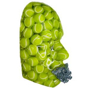 Tennis Ball Sculpture Art - Life. Set. Match. | Neon Green Face Sculpture | Unique 3D Wall Art - Couture Underground, LLC