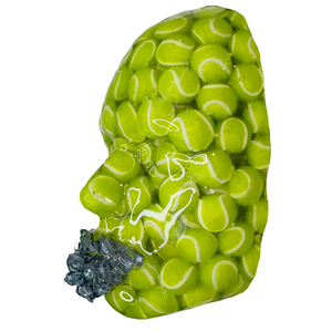 Tennis Ball Sculpture Art - Life. Set. Match. | Neon Green Face Sculpture | Unique 3D Wall Art - Couture Underground, LLC
