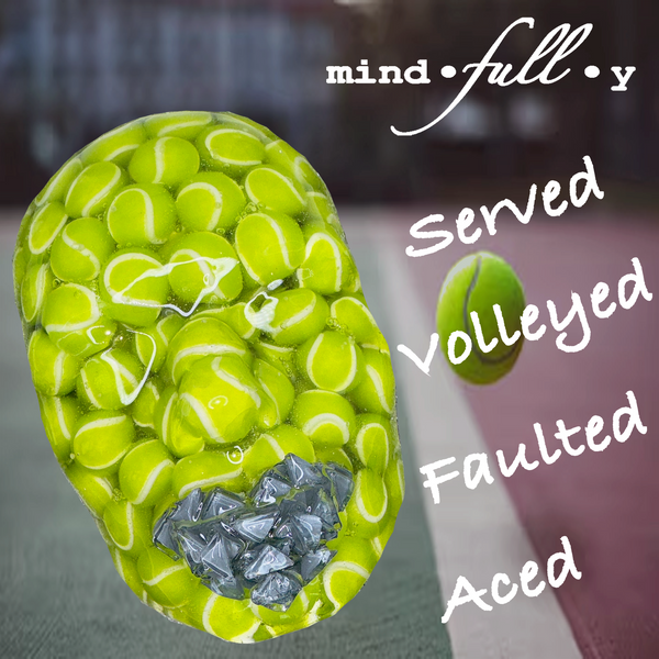 Tennis Ball Sculpture Art - Life. Set. Match. | Neon Green Face Sculpture | Unique 3D Wall Art - Couture Underground, LLC