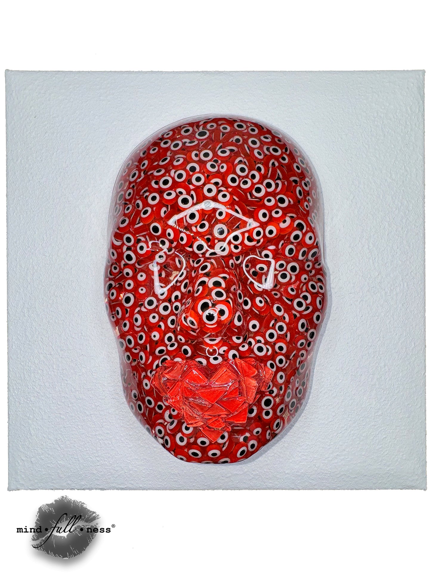 Evil Eyes Wall Sculpture Art, Courage, Red Face Sculpture, 3D Face Sculpture on White Canvas, Epoxy Resin Sculpture Home Decor - Couture Underground