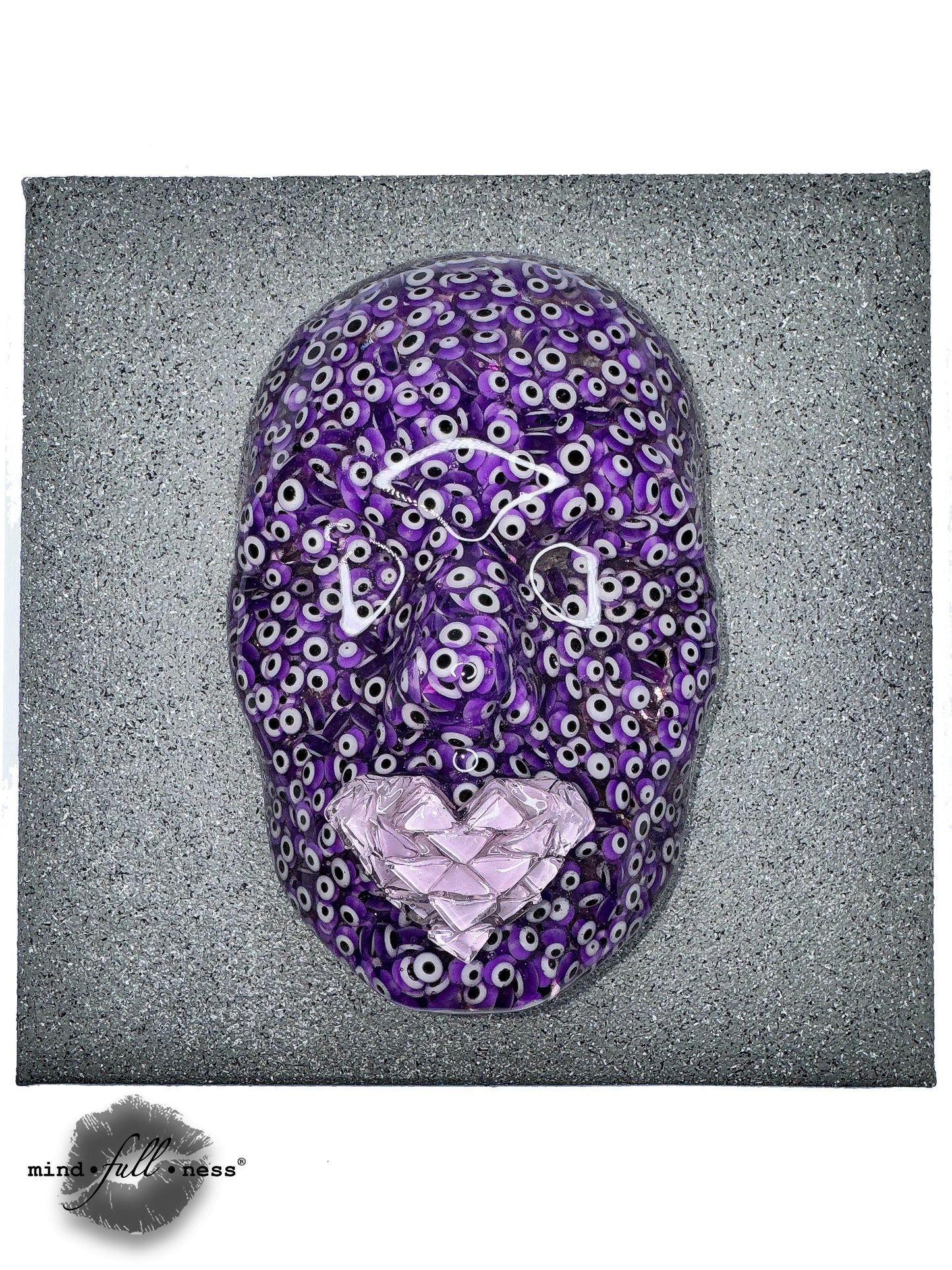 Evil Eyes Abstract Sculpture, Creativity, Epoxy Resin Face Sculpture Art, Purple 3D Face Sculpture on Canvas, Home Protection - Couture Underground