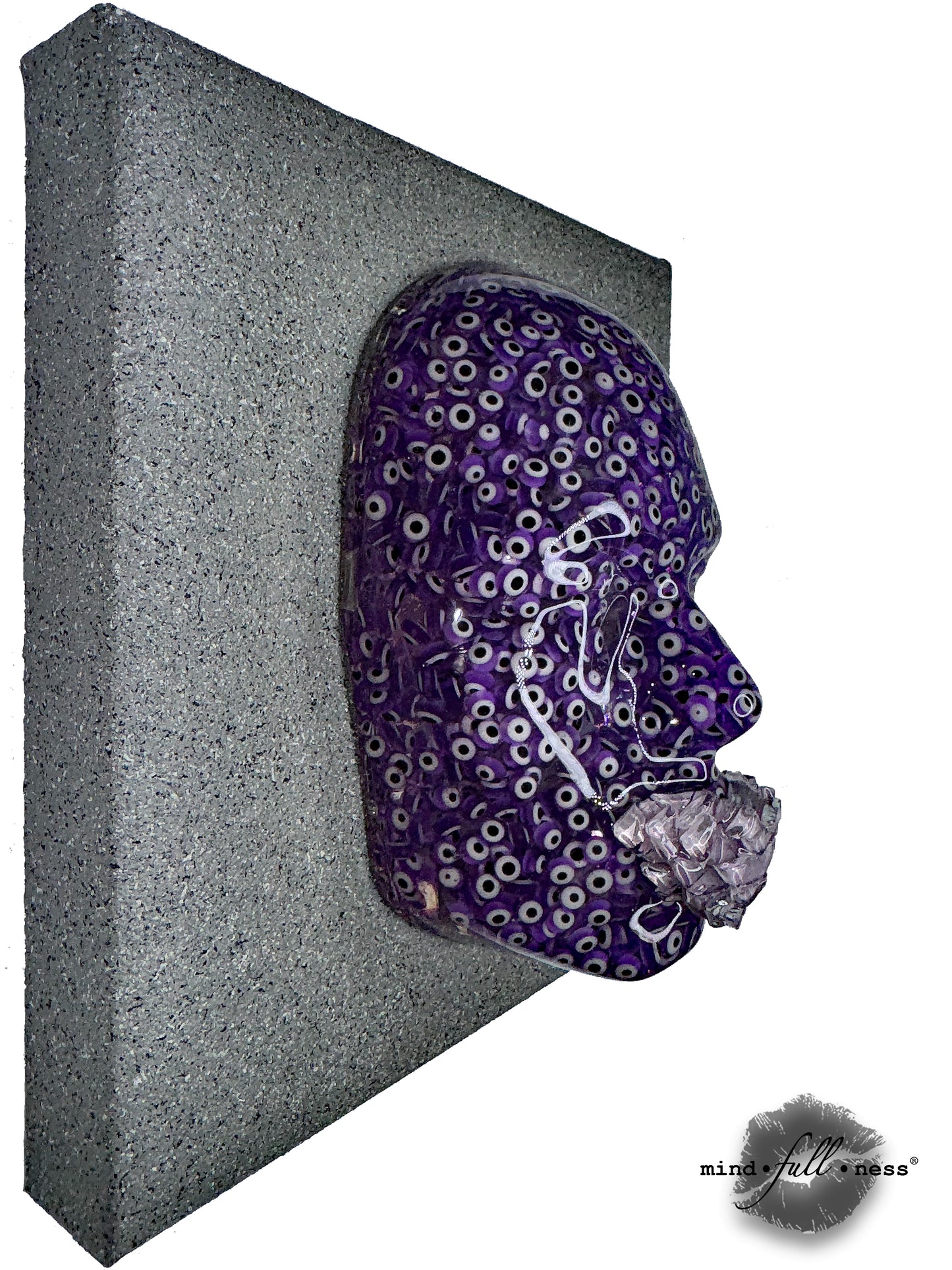 Evil Eyes Abstract Sculpture, Creativity, Epoxy Resin Face Sculpture Art, Purple 3D Face Sculpture on Canvas, Home Protection - Couture Underground