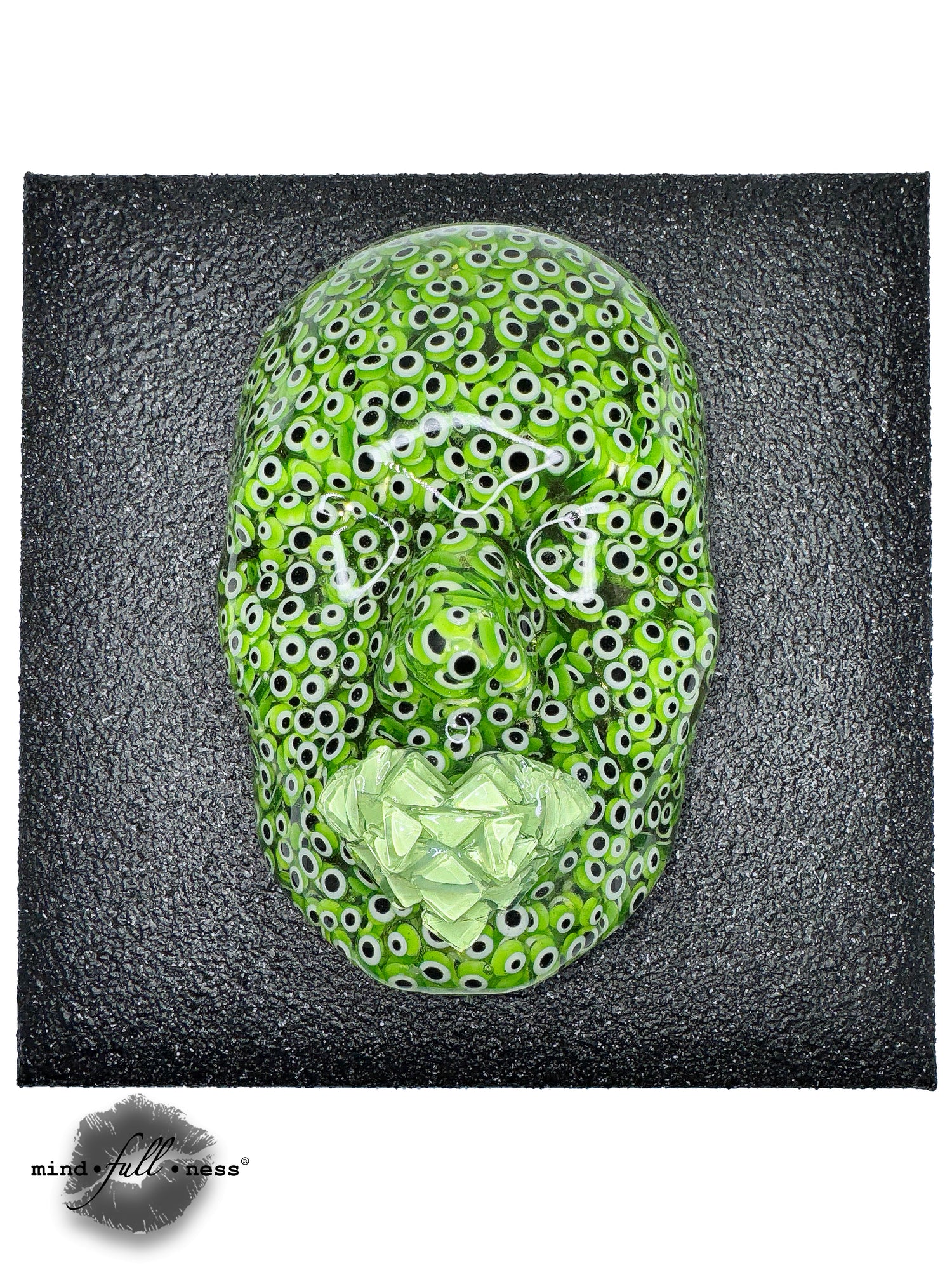 Green Evil Eye Face Sculpture Art, Dream Fulfillment and Good Health, 3D Wall Sculpture, Face Sculpture on Black Canvas, Home Protection - Couture Underground