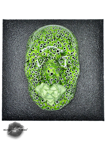 Green Evil Eye Face Sculpture Art, Dream Fulfillment and Good Health, 3D Wall Sculpture, Face Sculpture on Black Canvas, Home Protection