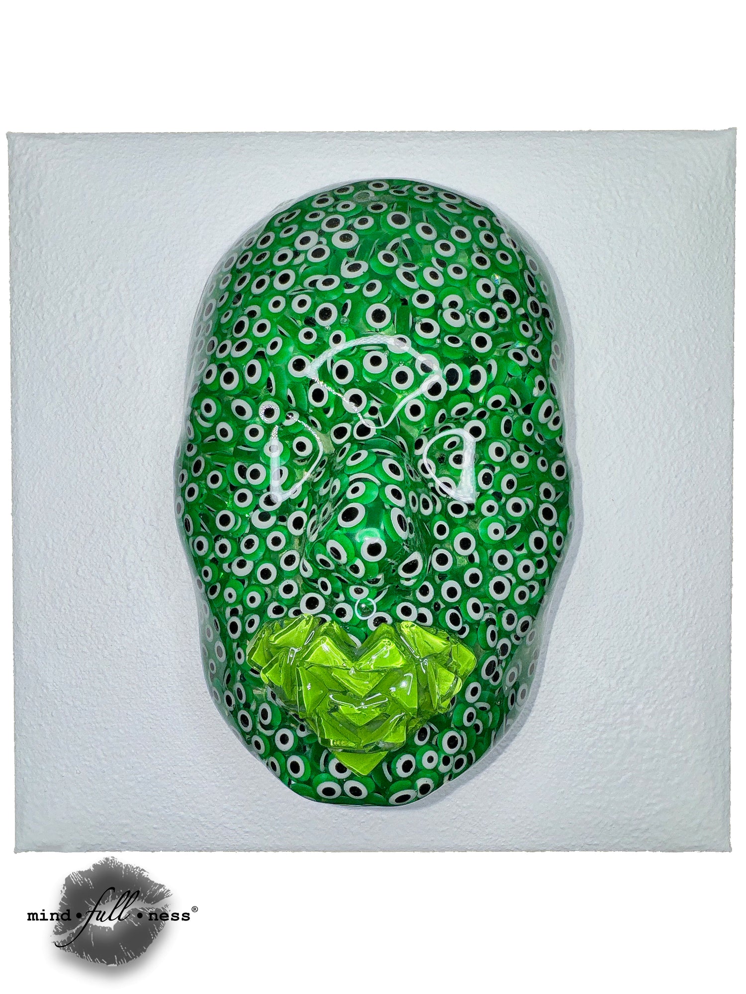 Evil Eyes Green Sculpture Art, Life Balance, Sculpture Art, 3D Face Sculpture on White Canvas, Evil Eye Sculpture Home Decor, Mindfulness - Couture Underground