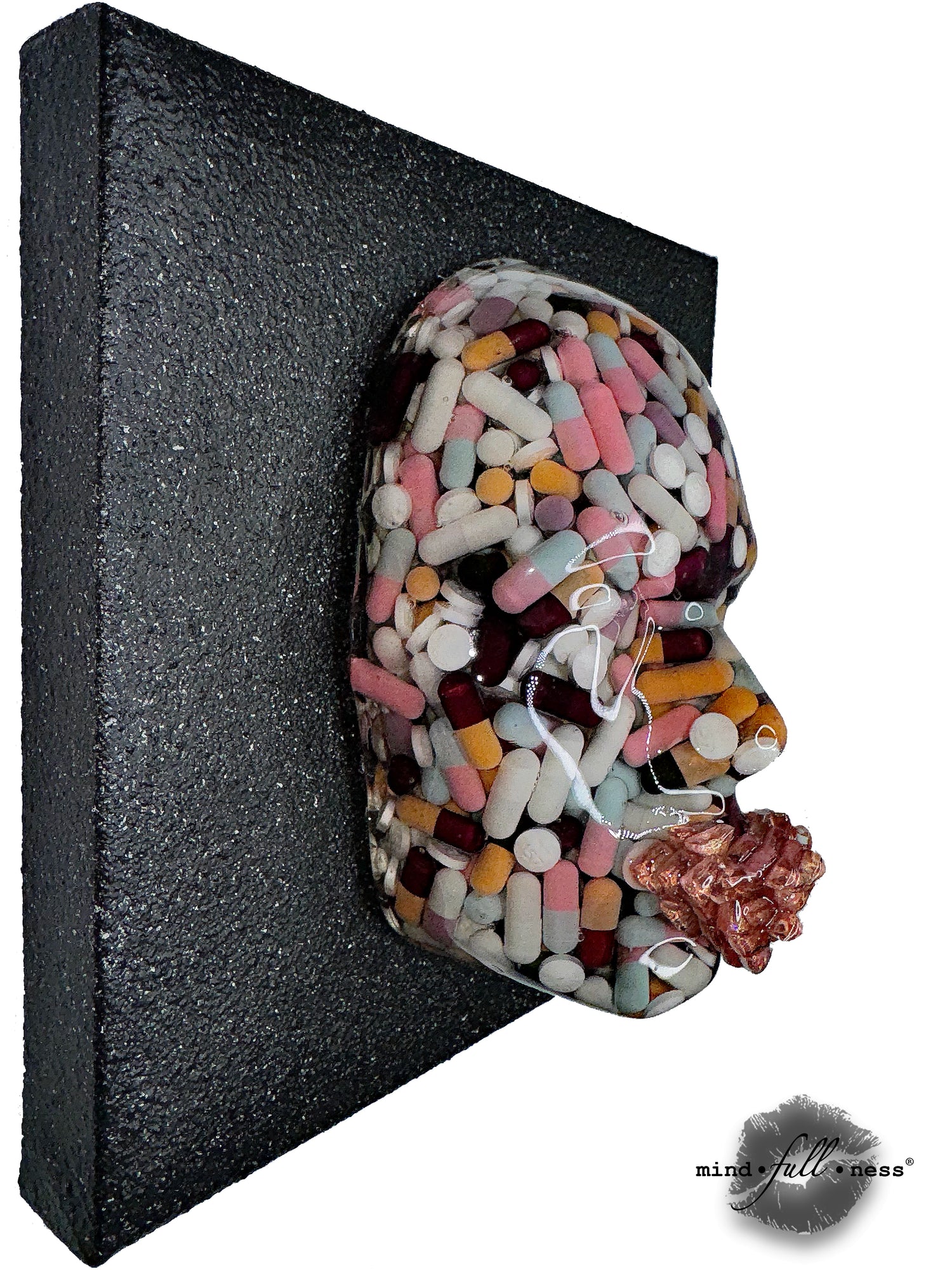 The Pharmacist, Sculpture, Capsules Sculpture Wall Art, Medical Art, Pharmacist, Meditation Decor, 3D Face Sculpture on Black Canvas - Couture Underground