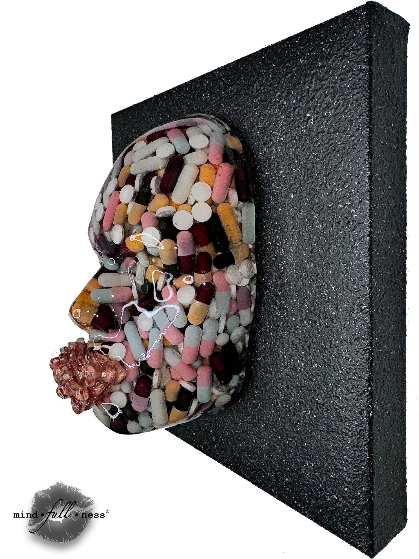 The Pharmacist, Sculpture, Capsules Sculpture Wall Art, Medical Art, Pharmacist, Meditation Decor, 3D Face Sculpture on Black Canvas - Couture Underground