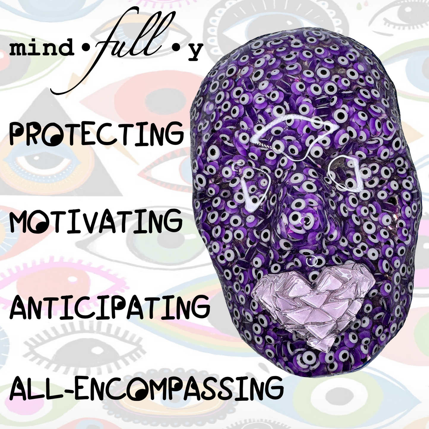 Evil Eyes Abstract Sculpture | Creativity Epoxy Resin Face Art | Purple 3D Face Sculpture on Canvas | Home Protection and Positive Energy - Couture Underground, LLC