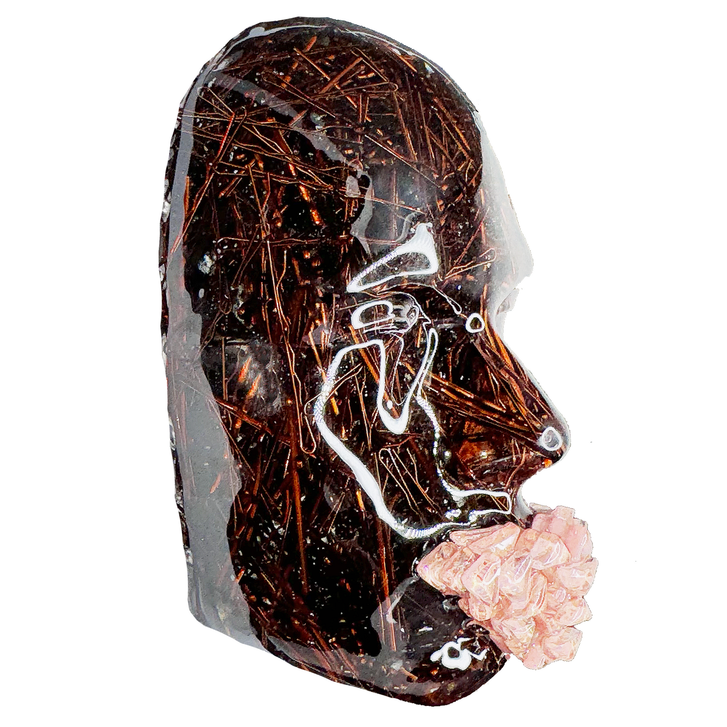 Bobby Pins Modern Sculpture | Laid to the Side Abstract Face Art | Black Hair Epoxy Art | 3D Face Sculpture on White Canvas | Empowerment Wall Décor - Couture Underground, LLC