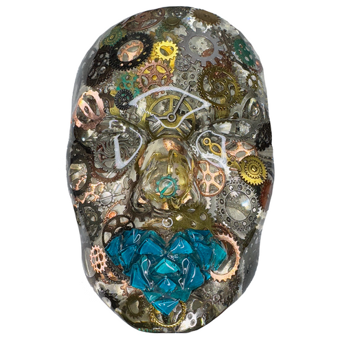 Perpetual Motion Sculpture | Wall Clock Gears Face Sculpture Art | Rusty Watch Gears Mindfulness Art | 3D Face Sculpture on White Canvas - Couture Underground, LLC