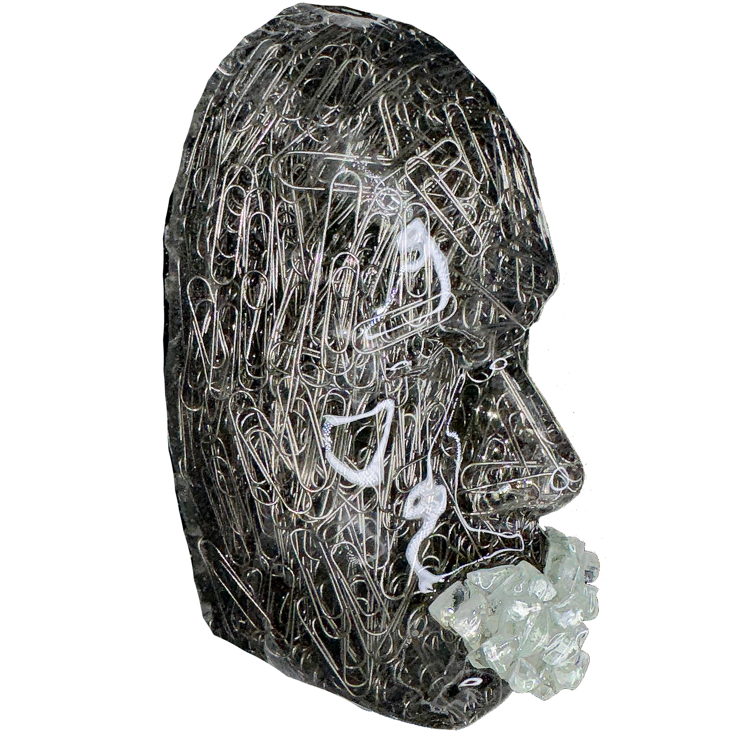 Silver Paperclips Face Sculpture Wall Art, The Assistant, Modern 3D Epoxy Sculpture, Aesthetic Room Decor, Elegant Housewarming Gift - Couture Underground, LLC