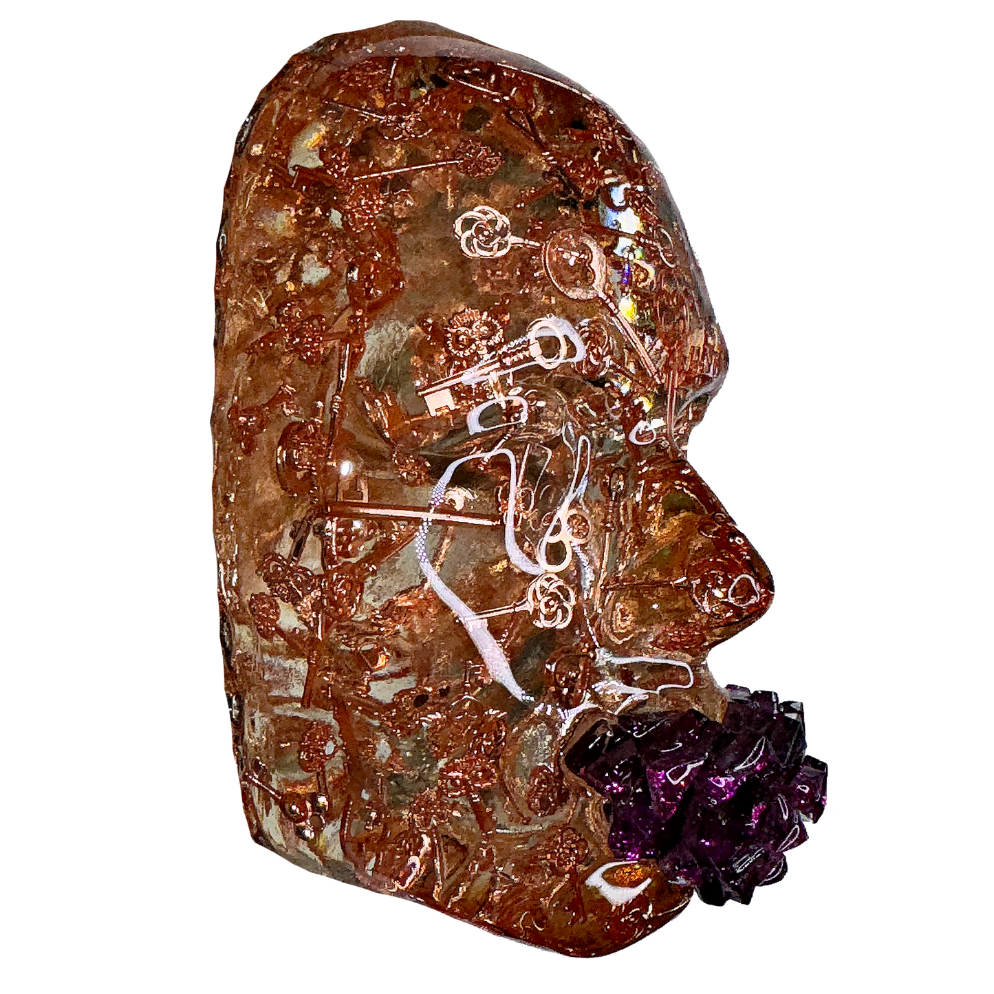 The Curator | Key Face Sculpture | Mosaic Tile Wall Sculpture | 3D Wall Hanging Art | Unique Sculpture on White Canvas | Contemporary Wall Art - Couture Underground, LLC