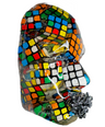 Rubiks Cube Face Sculpture | The Logistician | Mosaic Tile 3D Sculpture | Epoxy Sculpture Wall Art | Face Sculpture on White Canvas - Couture Underground, LLC
