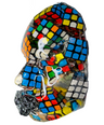 Rubiks Cube Face Sculpture | The Logistician | Mosaic Tile 3D Sculpture | Epoxy Sculpture Wall Art | Face Sculpture on White Canvas - Couture Underground, LLC