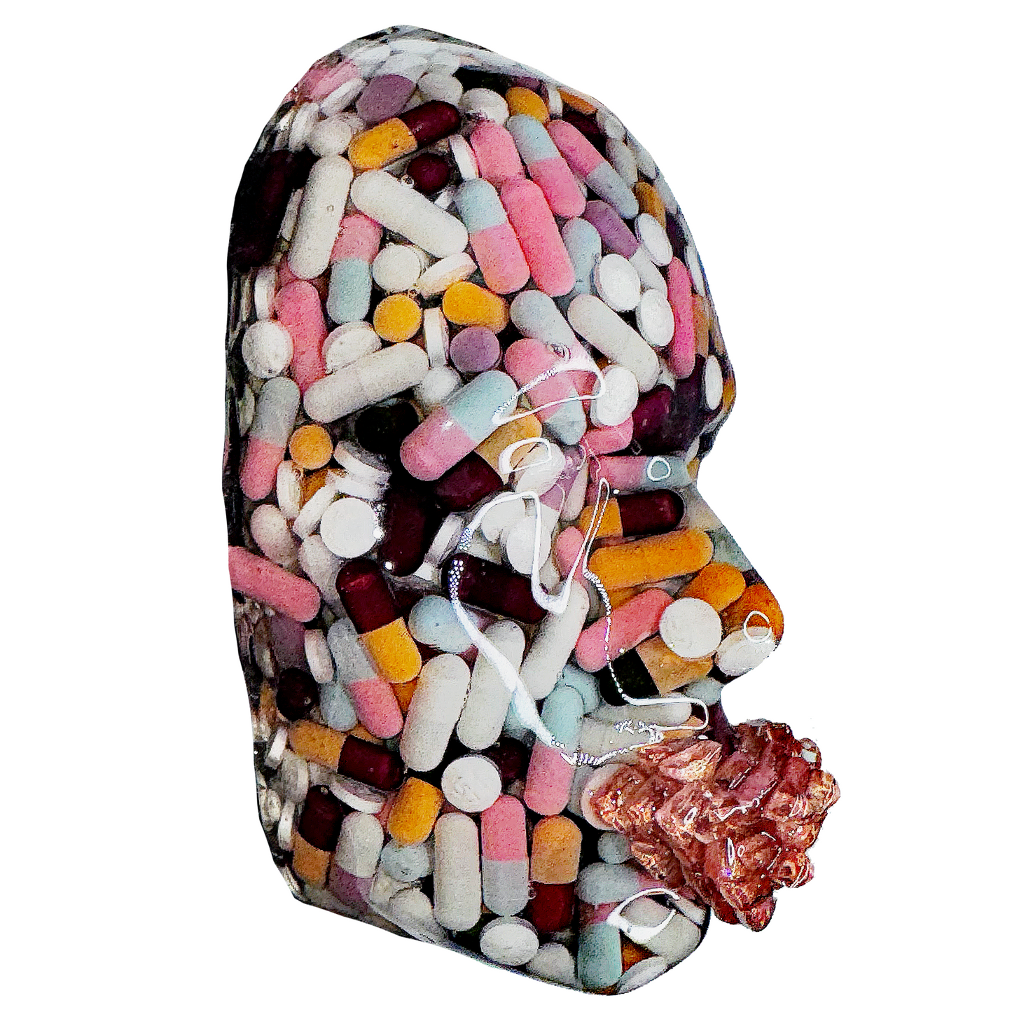 The Pharmacist | Sculpture Art | Capsules Wall Art | Medical Art | 3D Face Sculpture on Black Canvas | Meditation Decor | Health and Wellness Art - Couture Underground, LLC