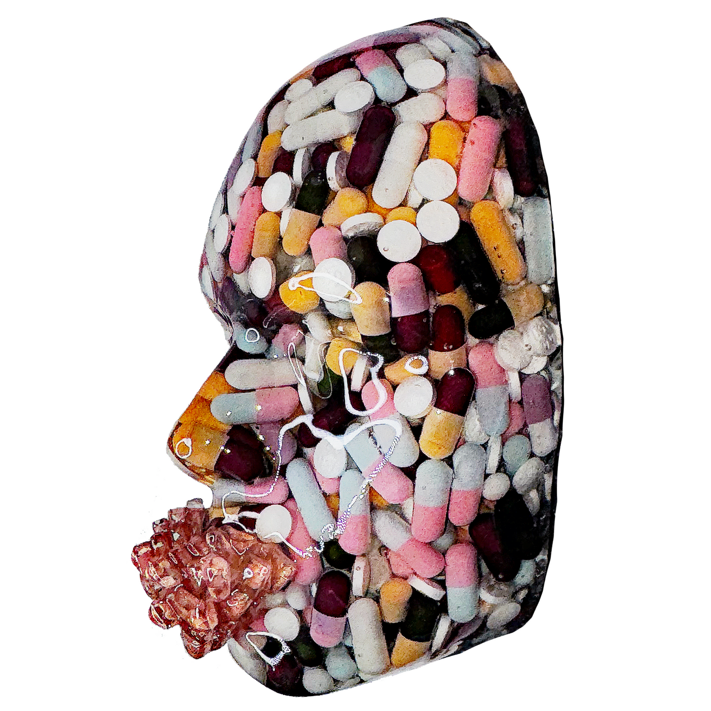 The Pharmacist | Sculpture Art | Capsules Wall Art | Medical Art | 3D Face Sculpture on Black Canvas | Meditation Decor | Health and Wellness Art - Couture Underground, LLC