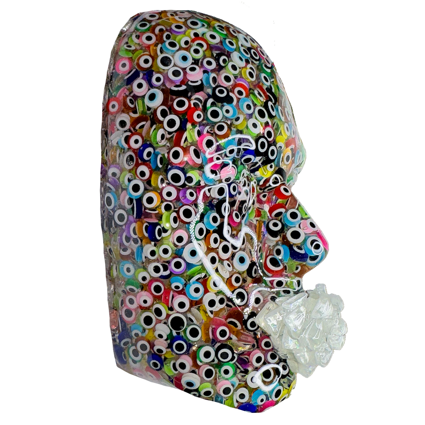 Evil Eyes Face Sculpture | The Universe Will Provide | Spiritual Art | 3D Face Sculpture on Canvas | Home Protection | Abstract Wall Sculpture - Couture Underground, LLC