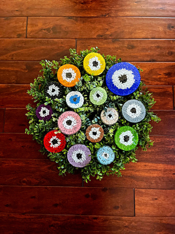 Evil Eye Boxwood Wreath, Colorful Indoor Outdoor Wreath, Modern Wreath Home Protection, Wreath for Decoration, Housewarming Gift - Couture Underground