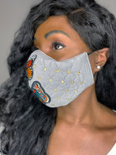 Rhinestone Face Mask, Embroidered Butterfly Face Mask, Crystal Fitted Gray Face Mask, Beautiful Face Mask For Women