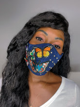 Navy Blue Face Mask, Embroidered Butterfly Rhinestone Face Mask, Aesthetic Face Mask For Women, Adjustable Face Mask