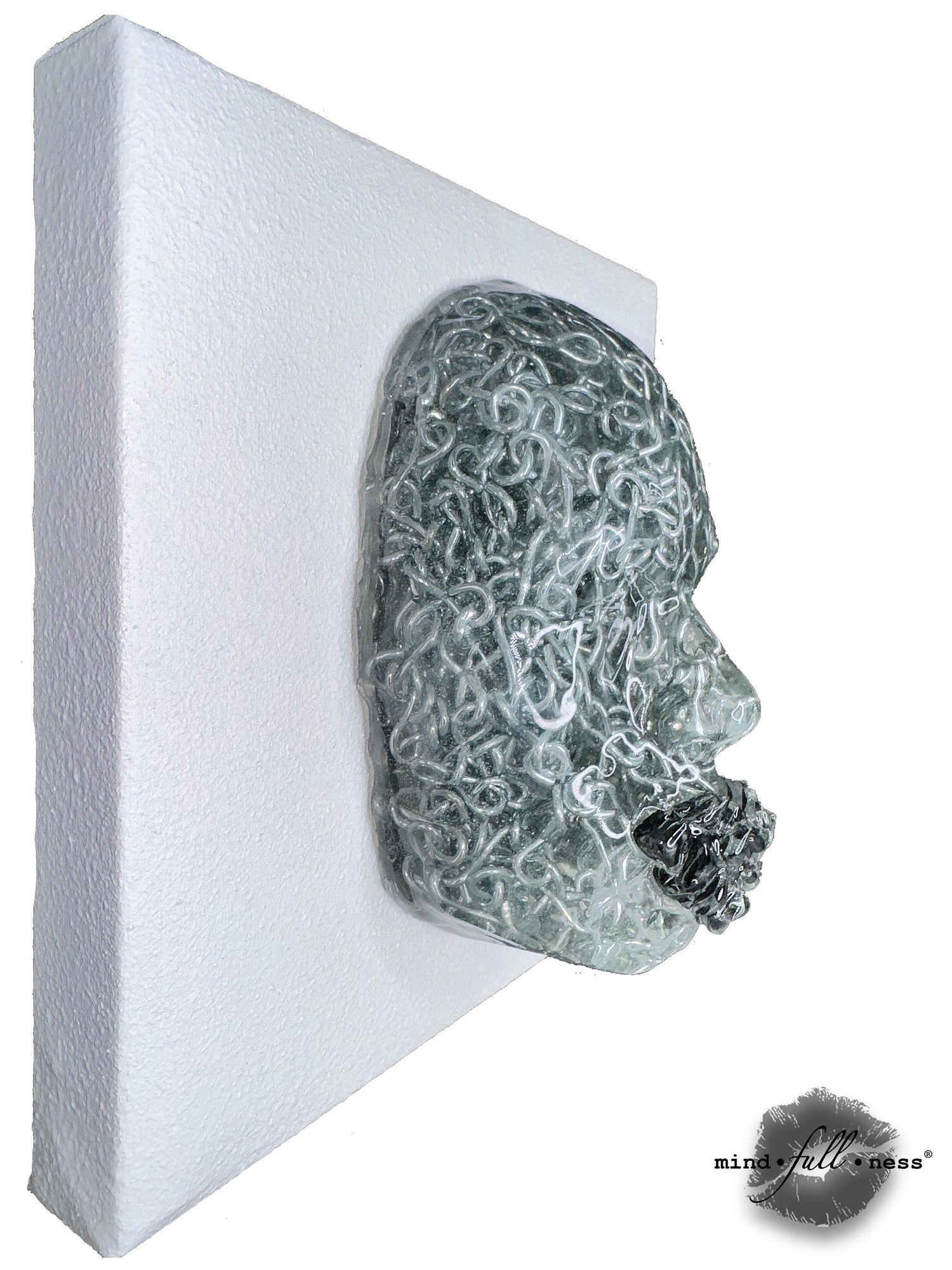 Silver Chain Face Sculpture, Restrained, Modern Sculpture Art, 3D Face Sculpture On Canvas, Abstract Face Sculpture Wall Home Decor, Chains - Couture Underground